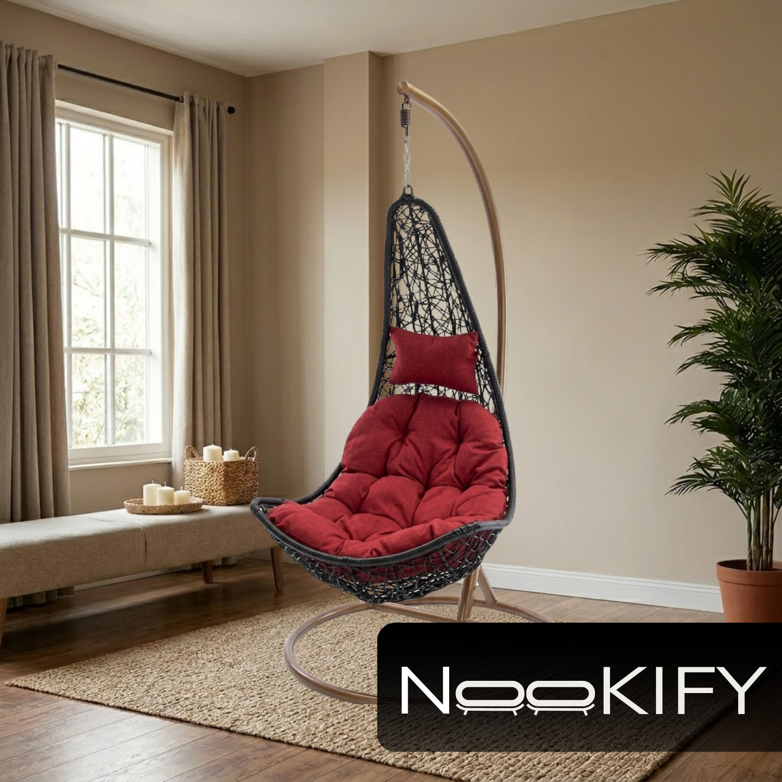 Iron Frame L-Shaped Swing Chair With Stand