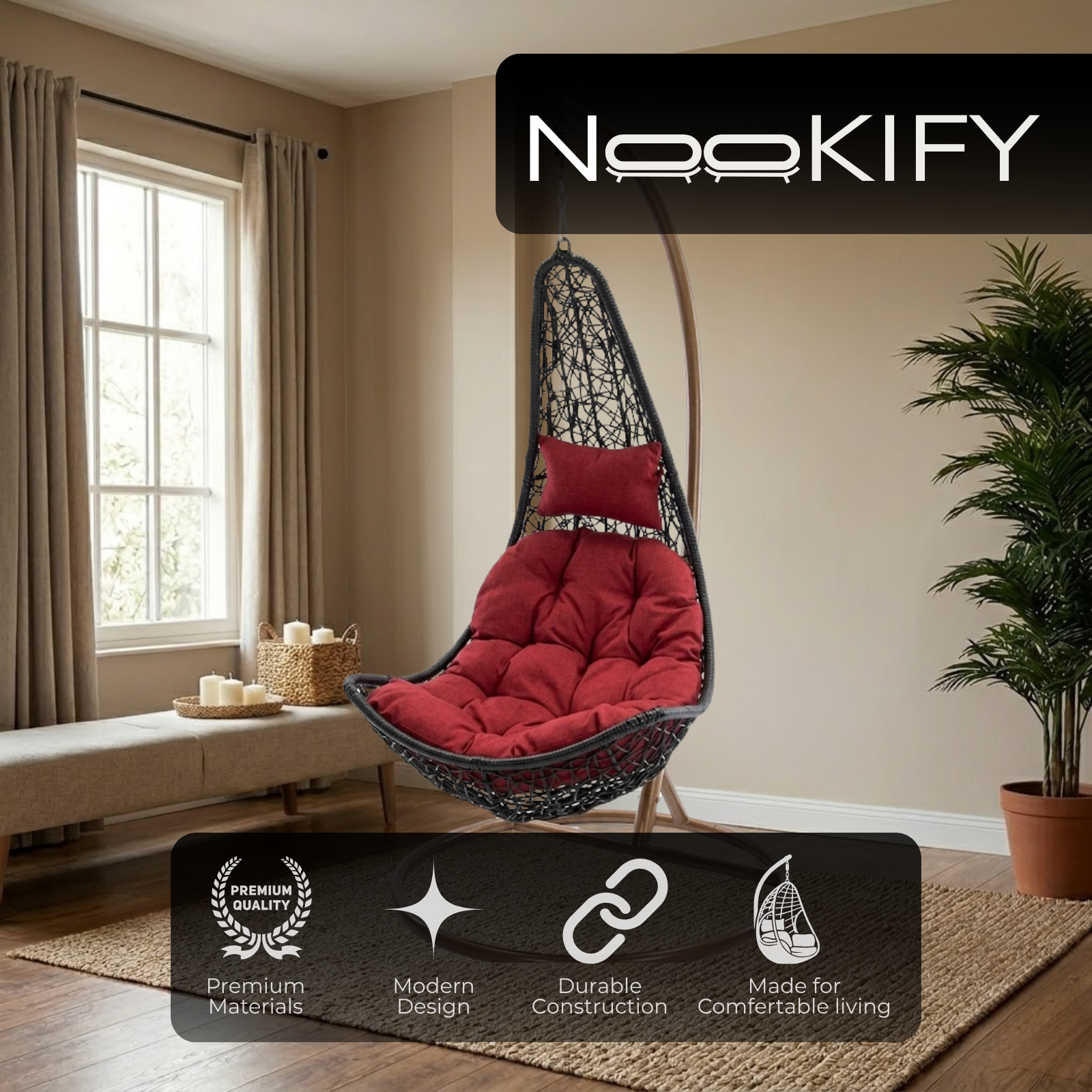 Iron Frame L-Shaped Swing Chair With Stand