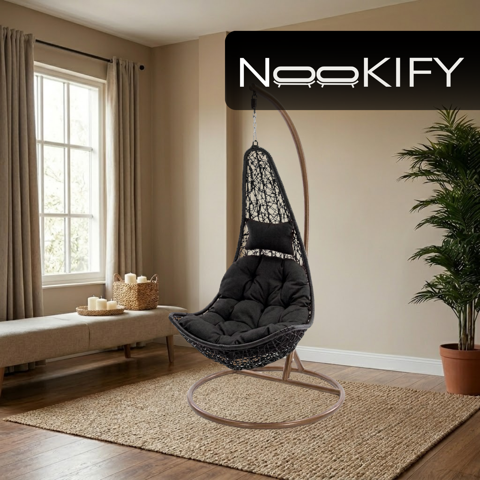 Iron Frame L-Shaped Swing Chair With Stand