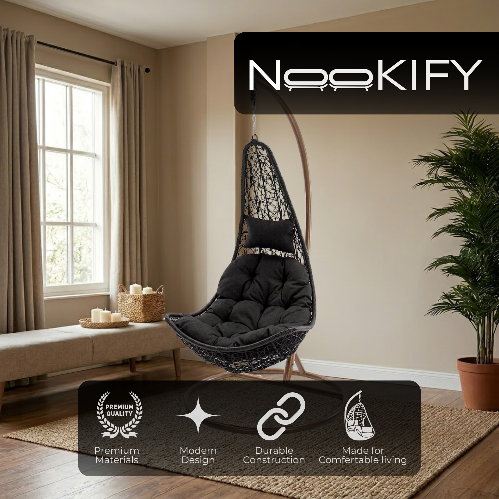 Iron Frame L-Shaped Swing Chair With Stand
