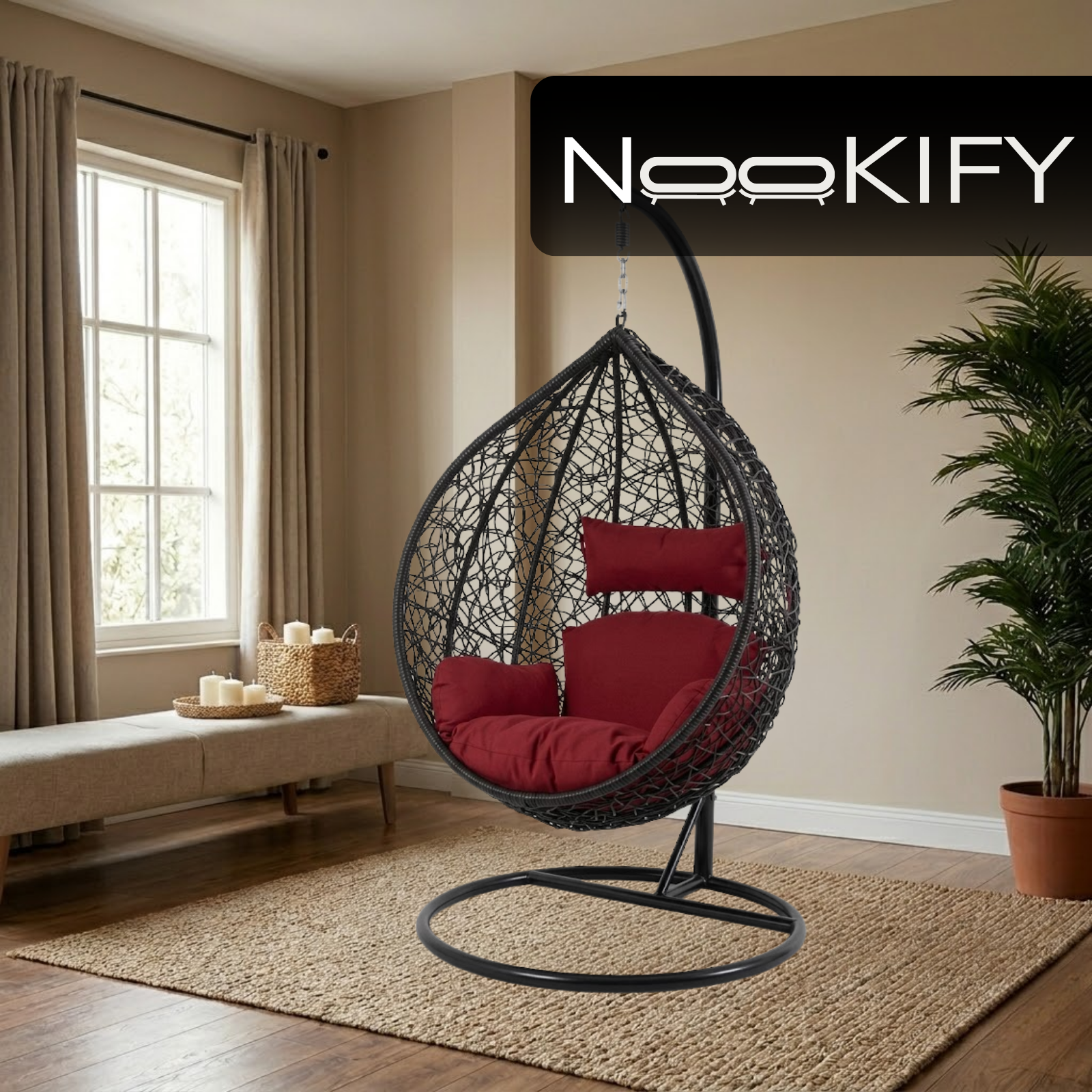 Iron Frame Oval-Shaped Swing Chair with Stand