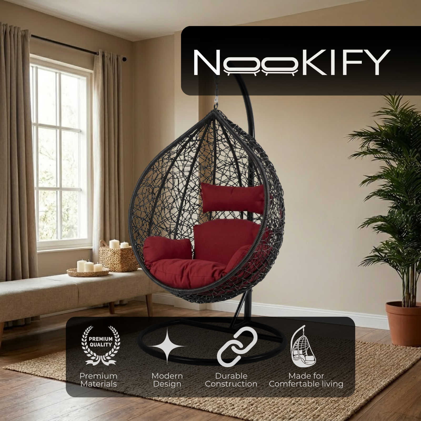 Iron Frame Oval-Shaped Swing Chair with Stand