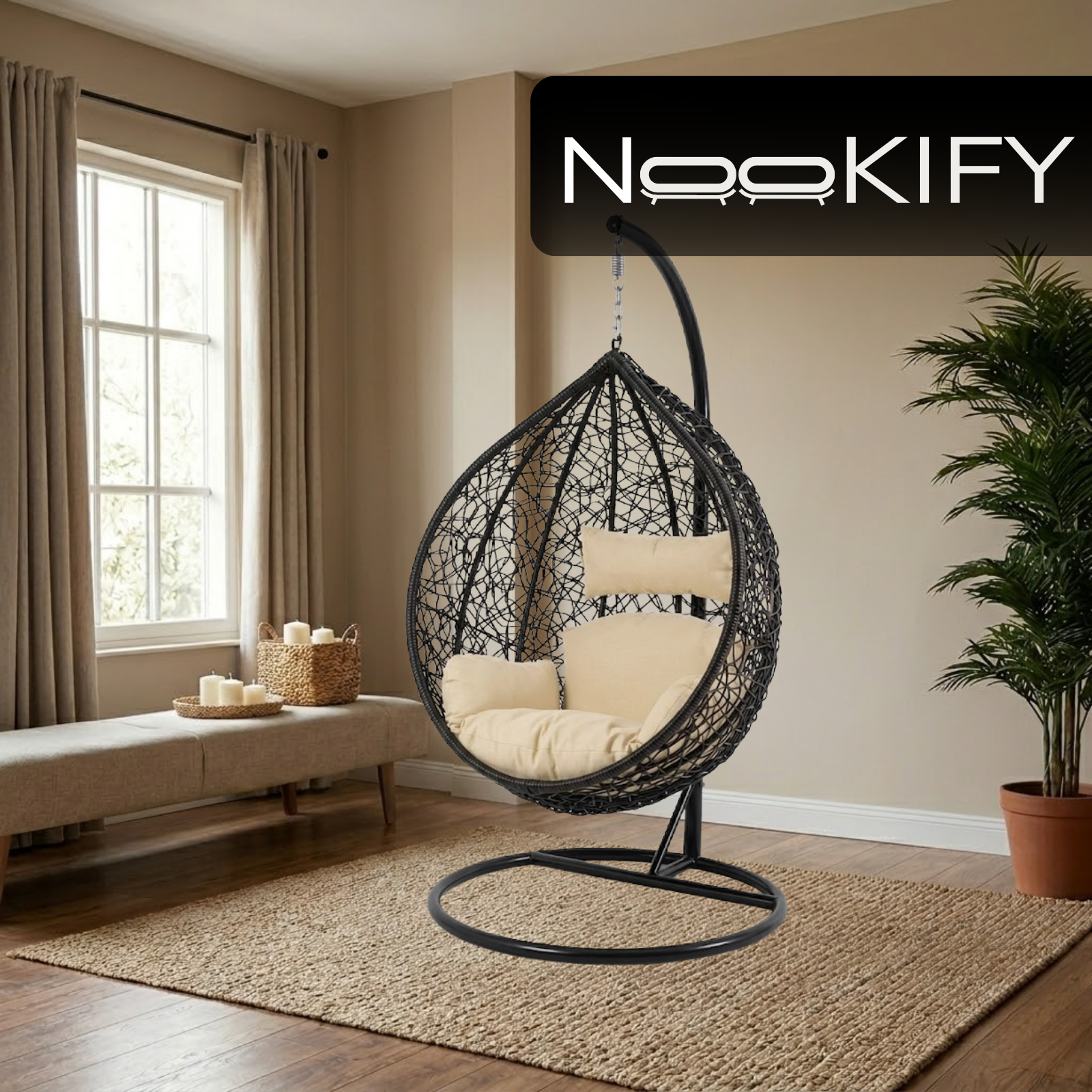 Iron Frame Oval-Shaped Swing Chair with Stand