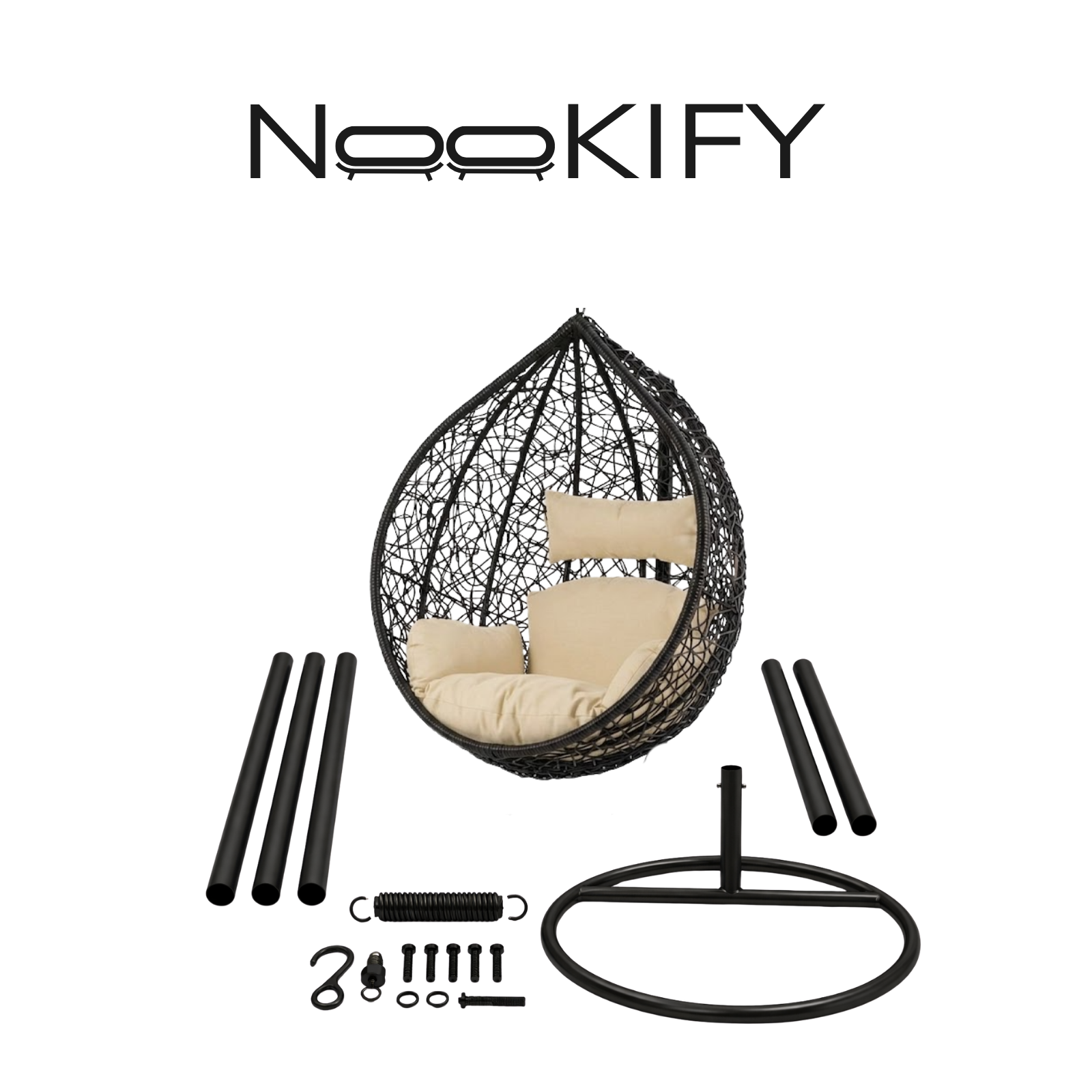 Iron Frame Oval-Shaped Swing Chair with Stand