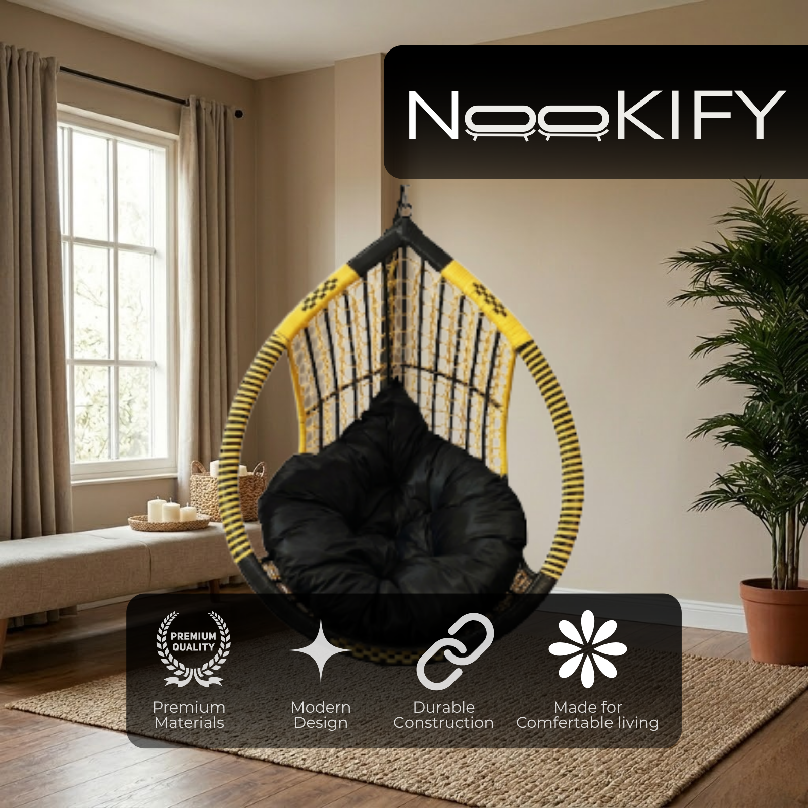 Iron Frame Egg -Shaped Swing Chair Without Stand