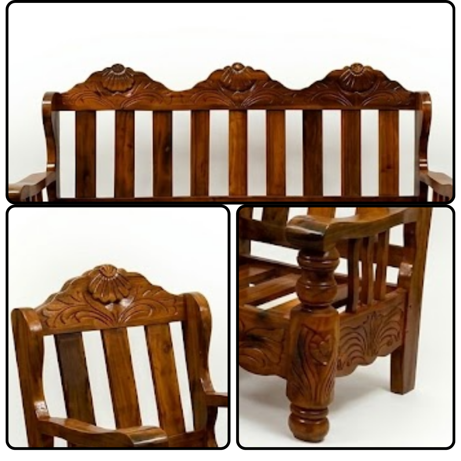 Nookify Acacia wood Carved 5 Seater Teak Finish sofa set