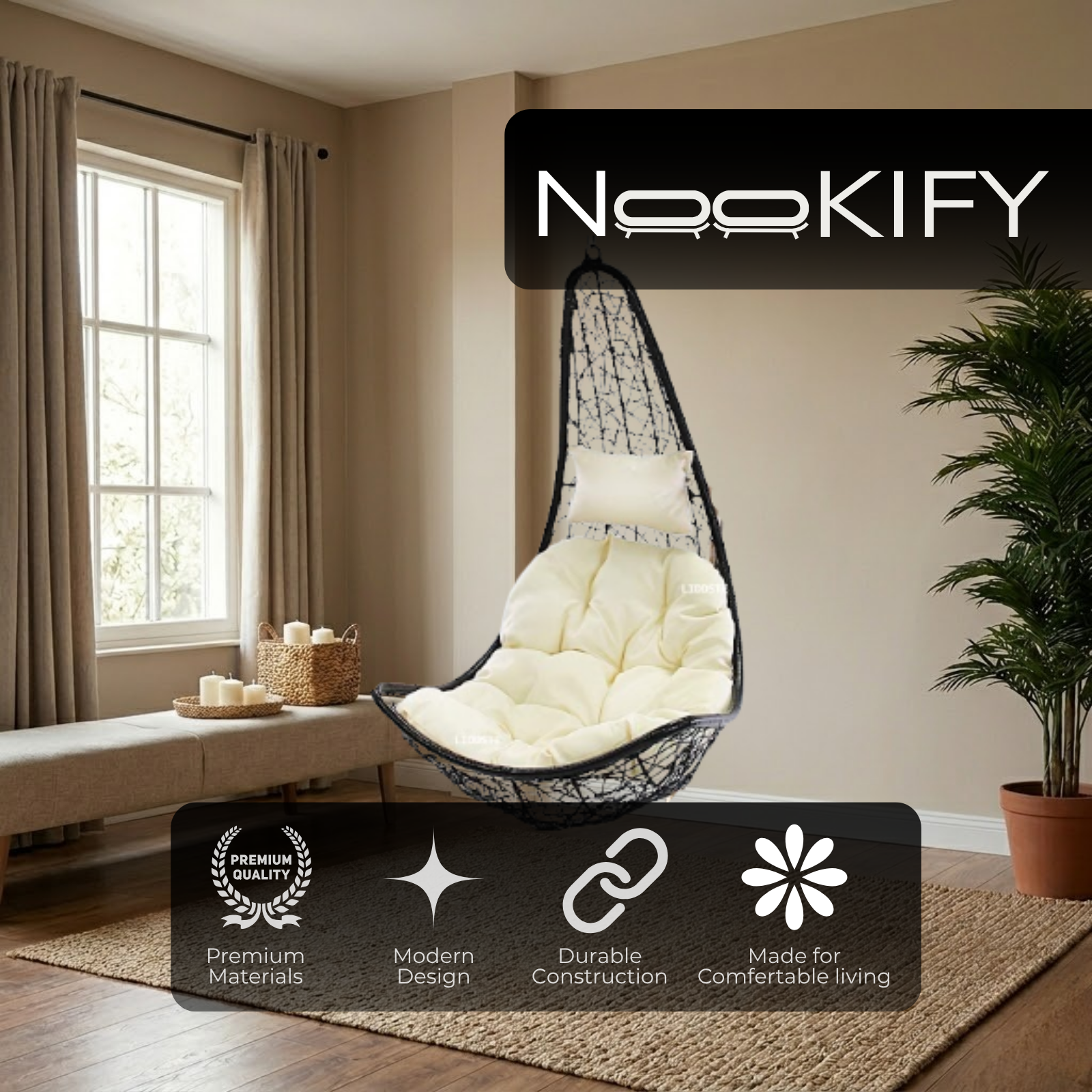 Iron Frame L-Shaped Swing Chair Without Stand