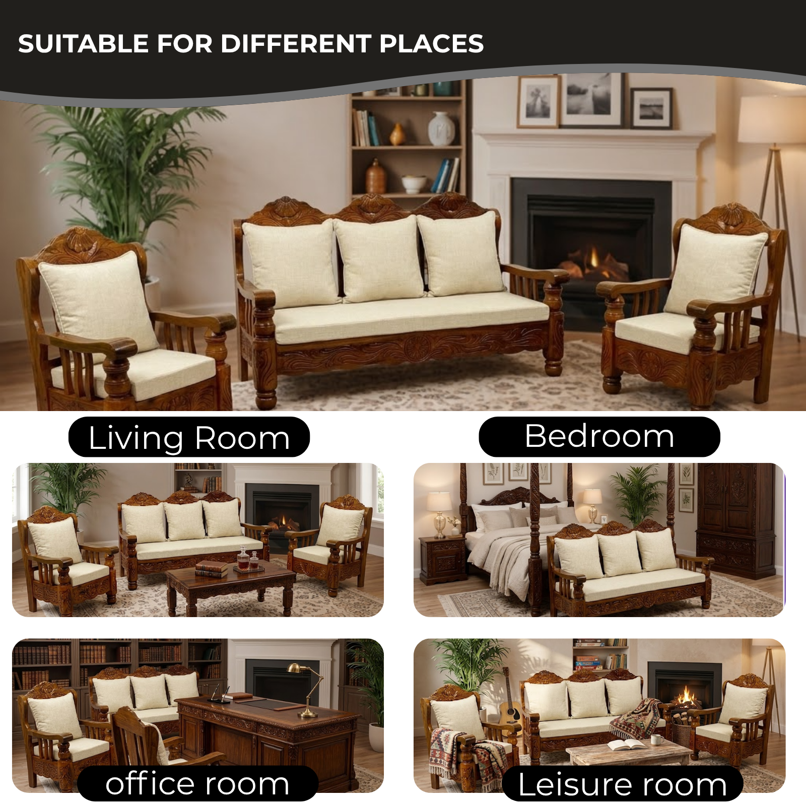 Nookify Acacia wood Carved 5 Seater Teak Finish sofa set
