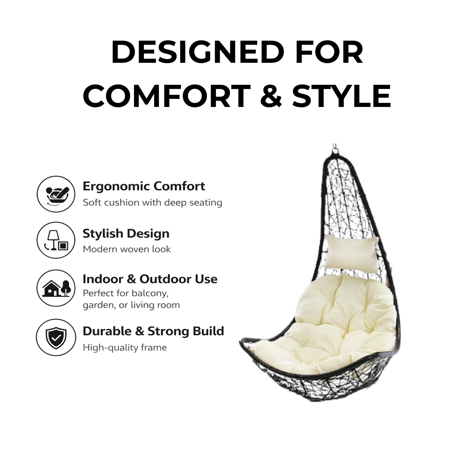 Iron Frame L-Shaped Swing Chair Without Stand