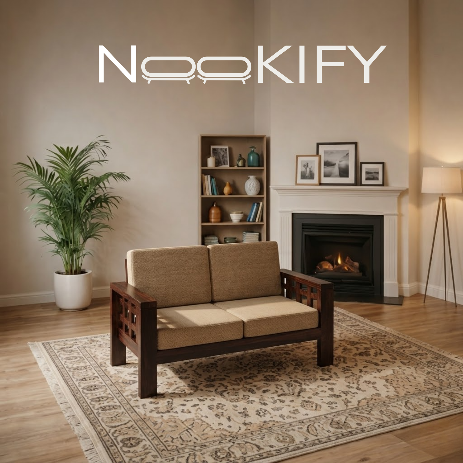 Nookify Acacia wood Plain 2 Seater Teak Finish sofa set
