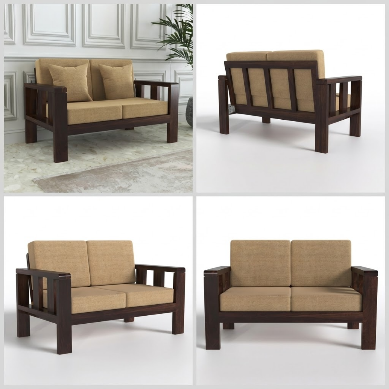 Nookify Acacia wood Plain 2 Seater Teak Finish sofa set