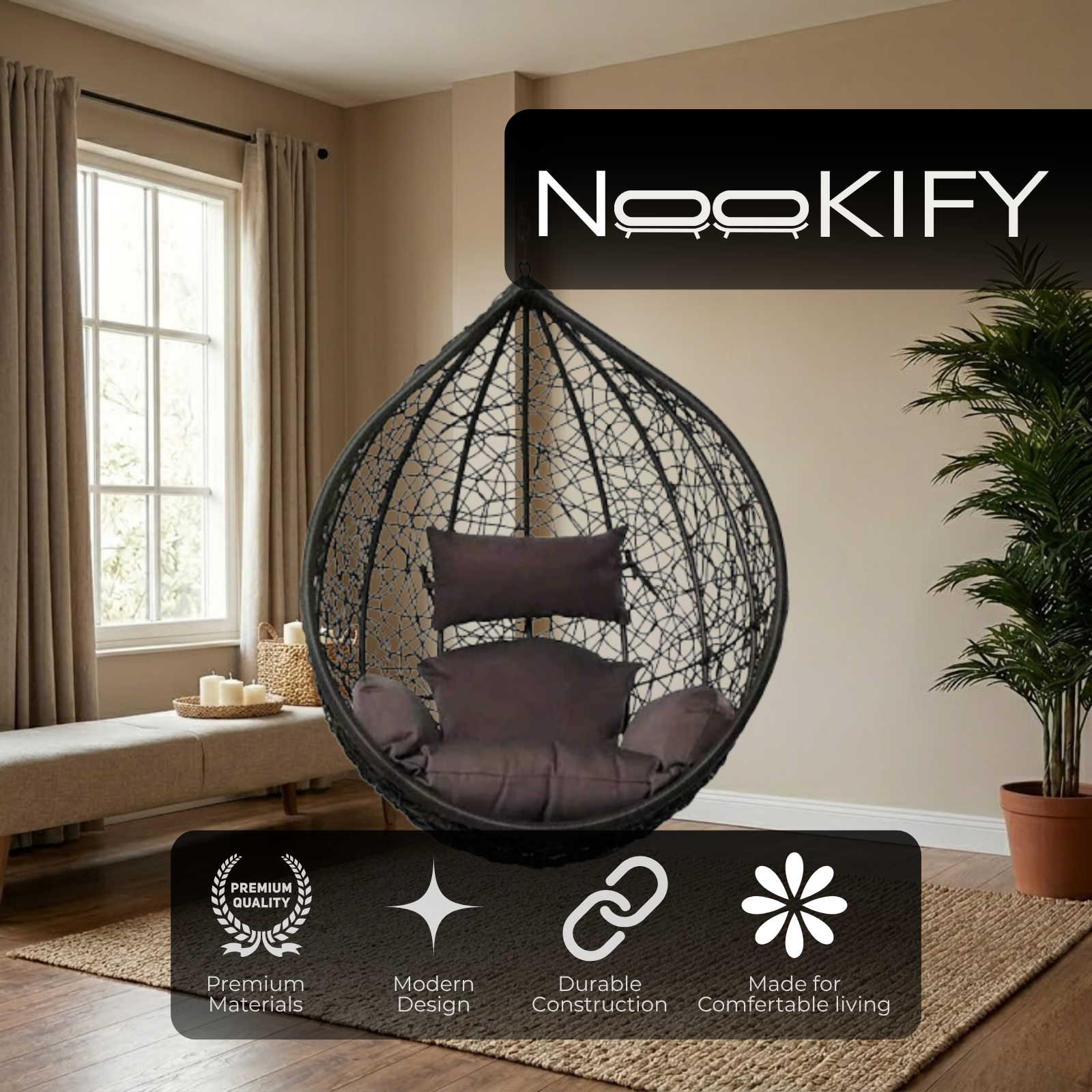 Iron Frame Oval-Shaped Swing Chair Without Stand