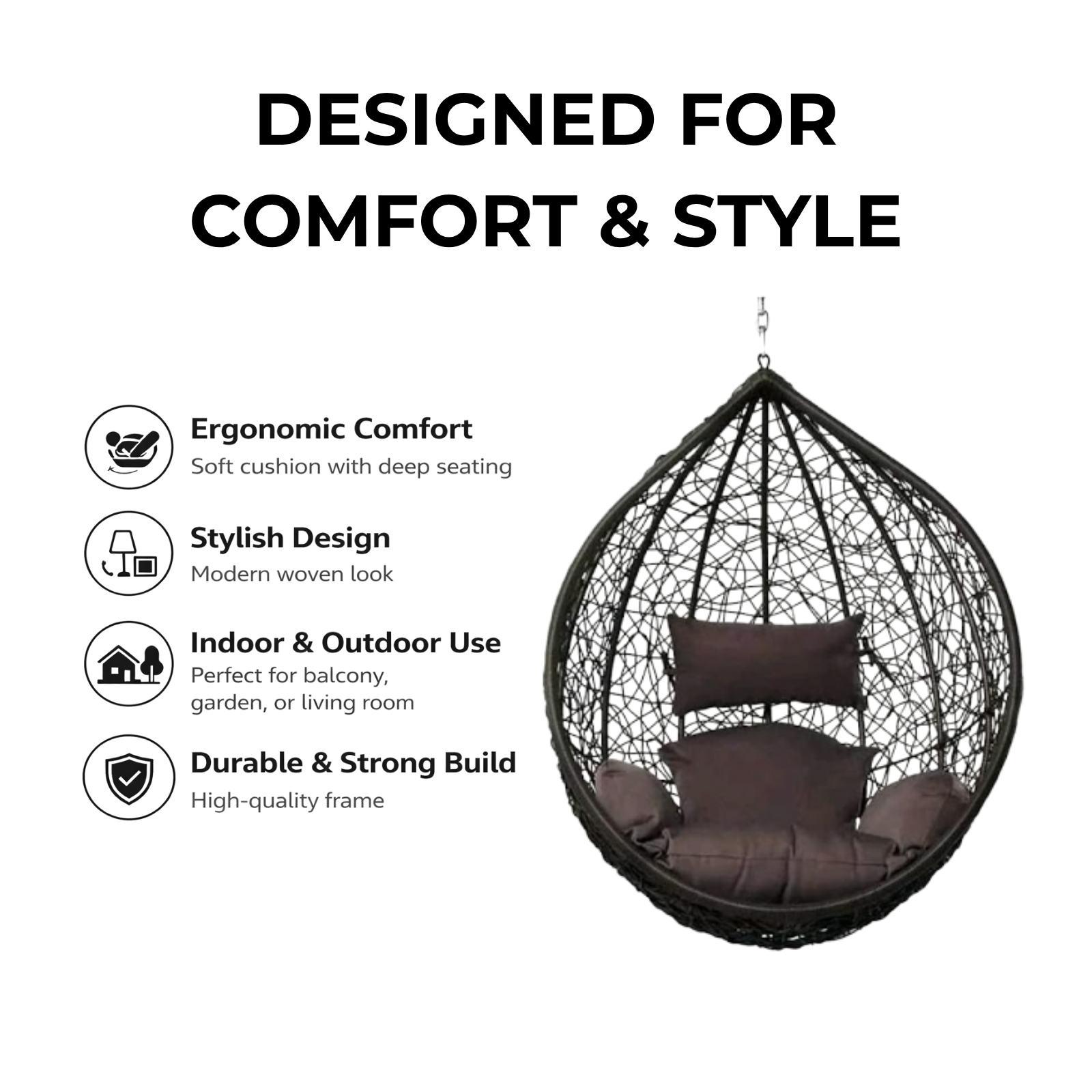 Iron Frame Oval-Shaped Swing Chair Without Stand
