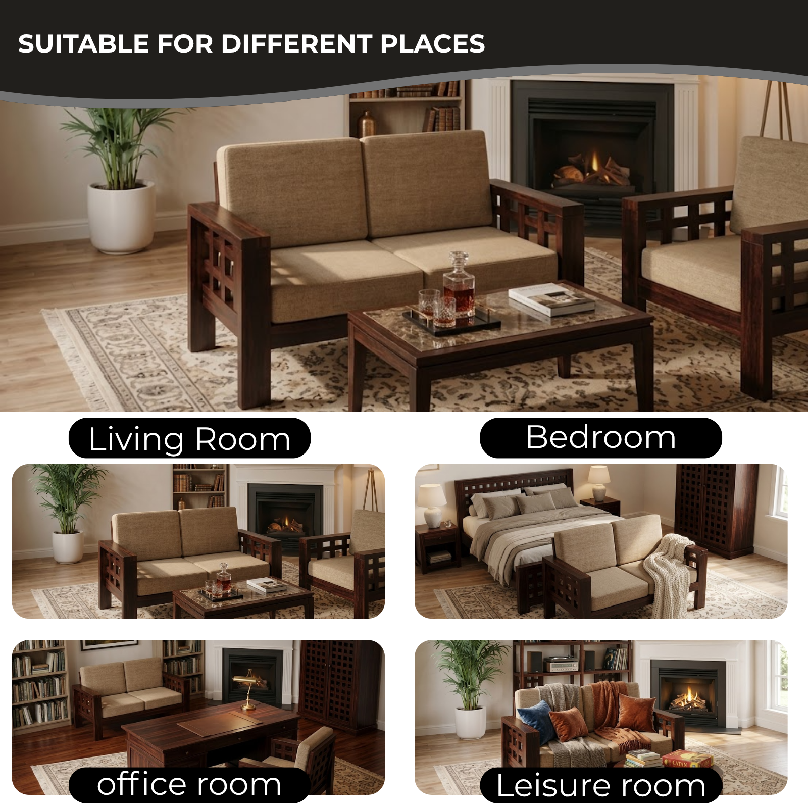 Nookify Acacia wood Plain 2 Seater Teak Finish sofa set