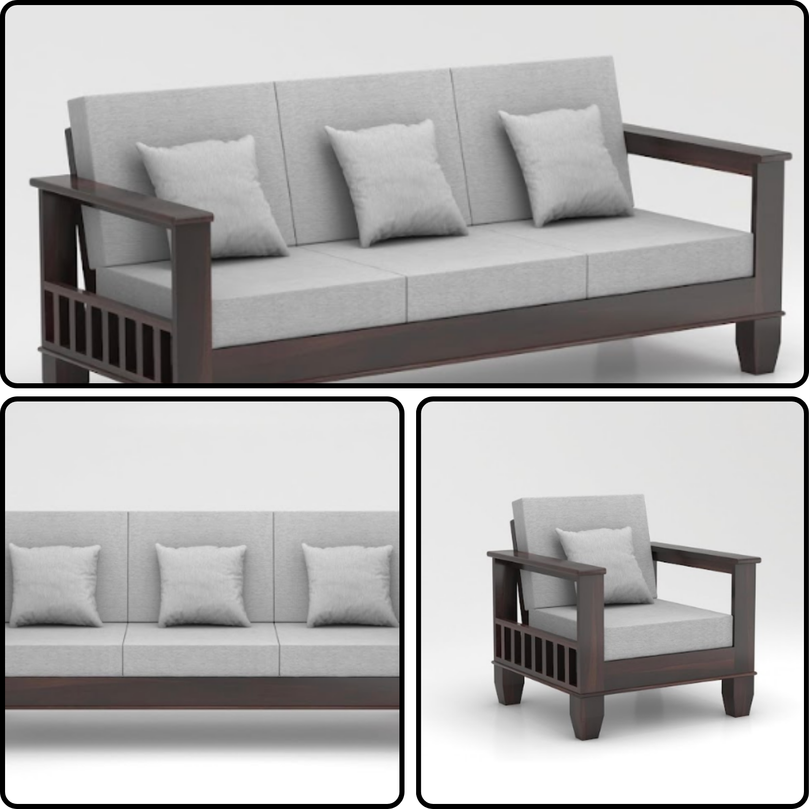 Nookify Acacia wood Plain 5 Seater Teak Finish sofa set