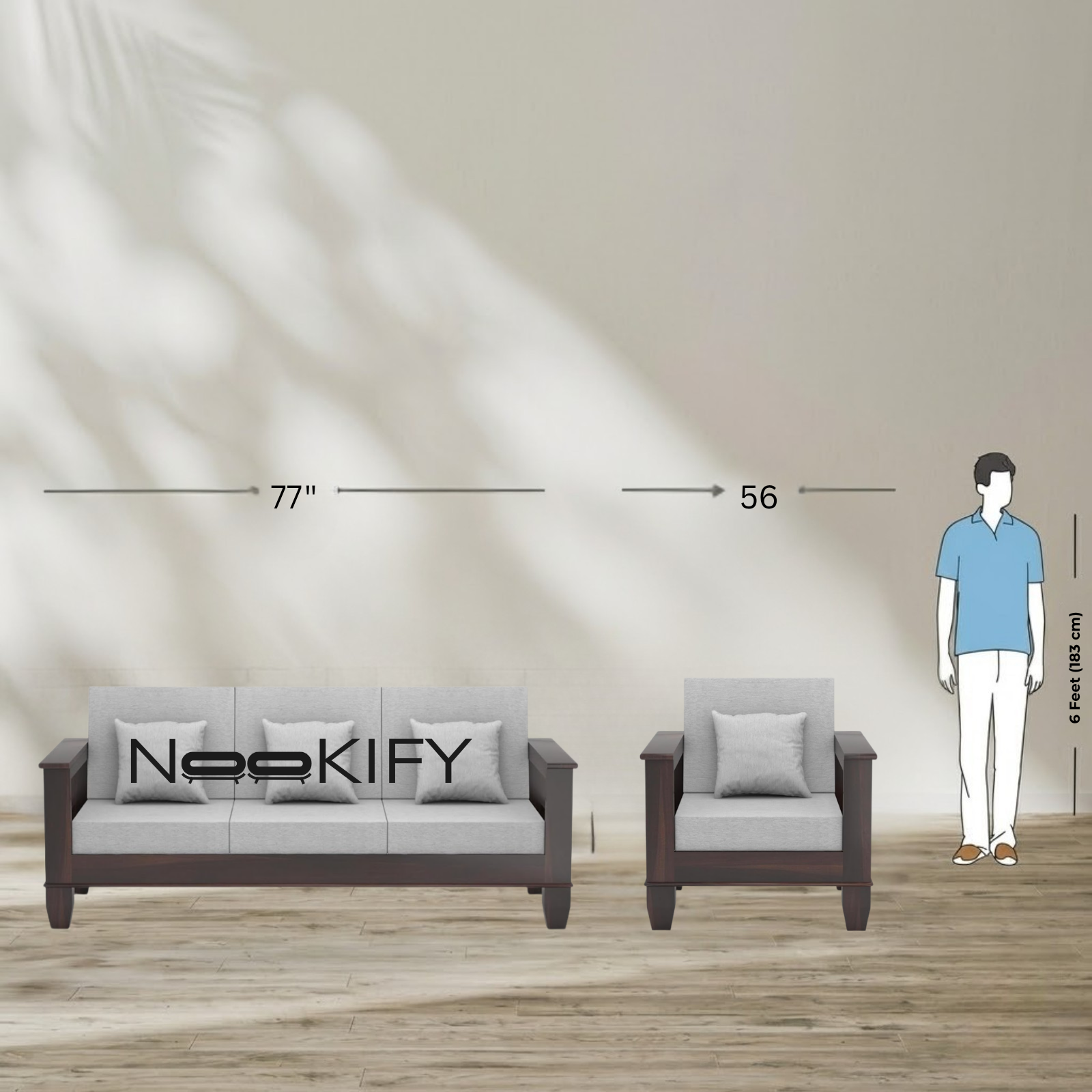 Nookify Acacia wood Plain 5 Seater Teak Finish sofa set