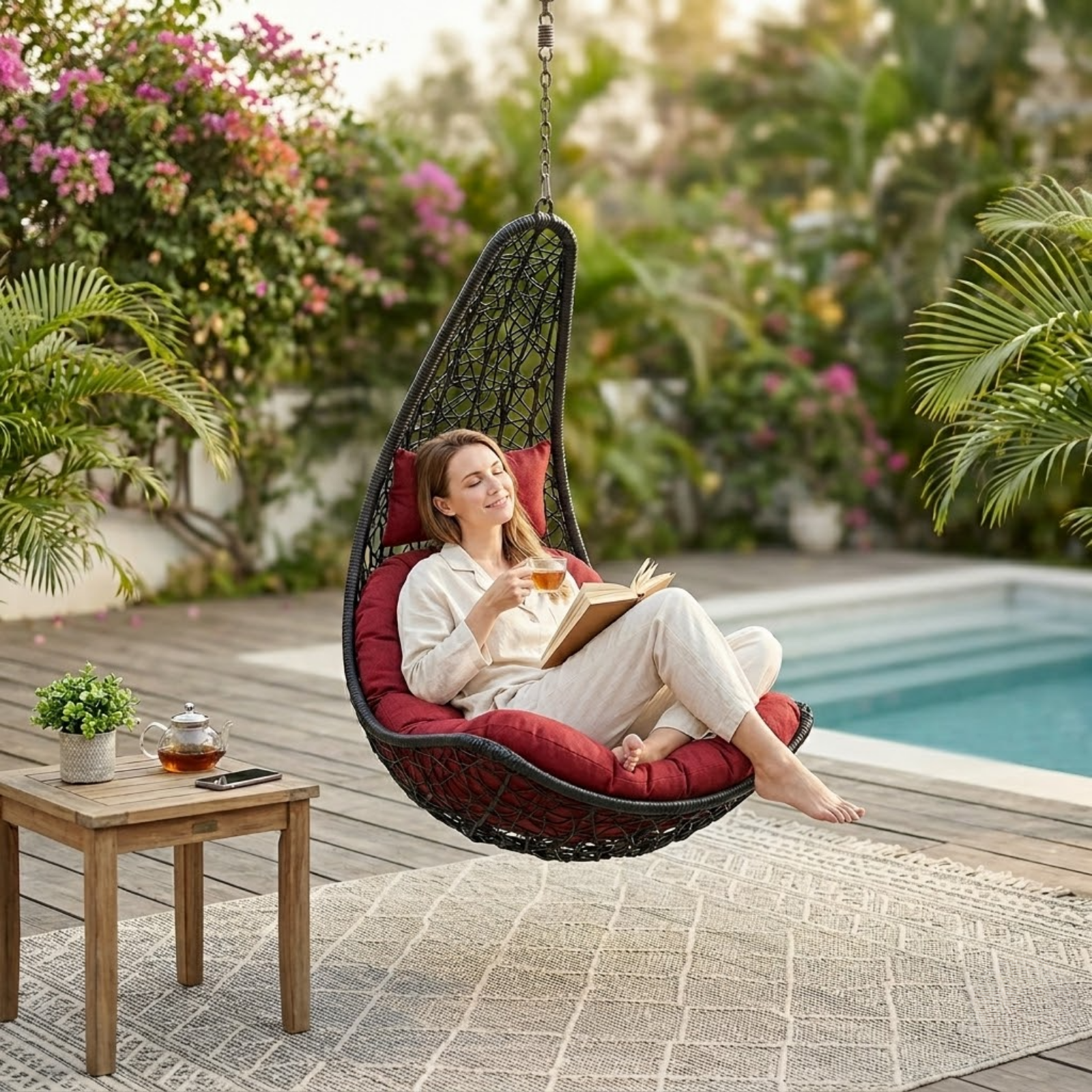 Iron Frame L-Shaped Swing Chair Without Stand