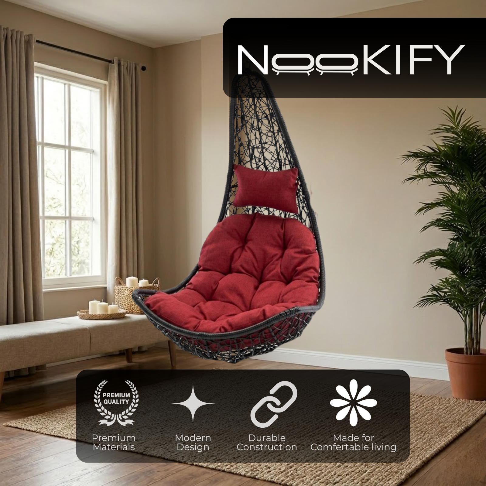 Iron Frame L-Shaped Swing Chair Without Stand