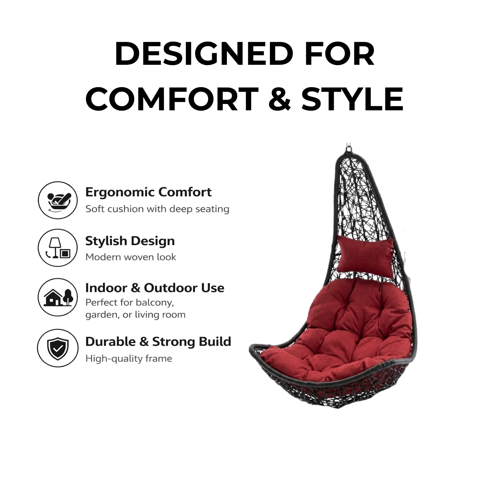 Iron Frame L-Shaped Swing Chair Without Stand