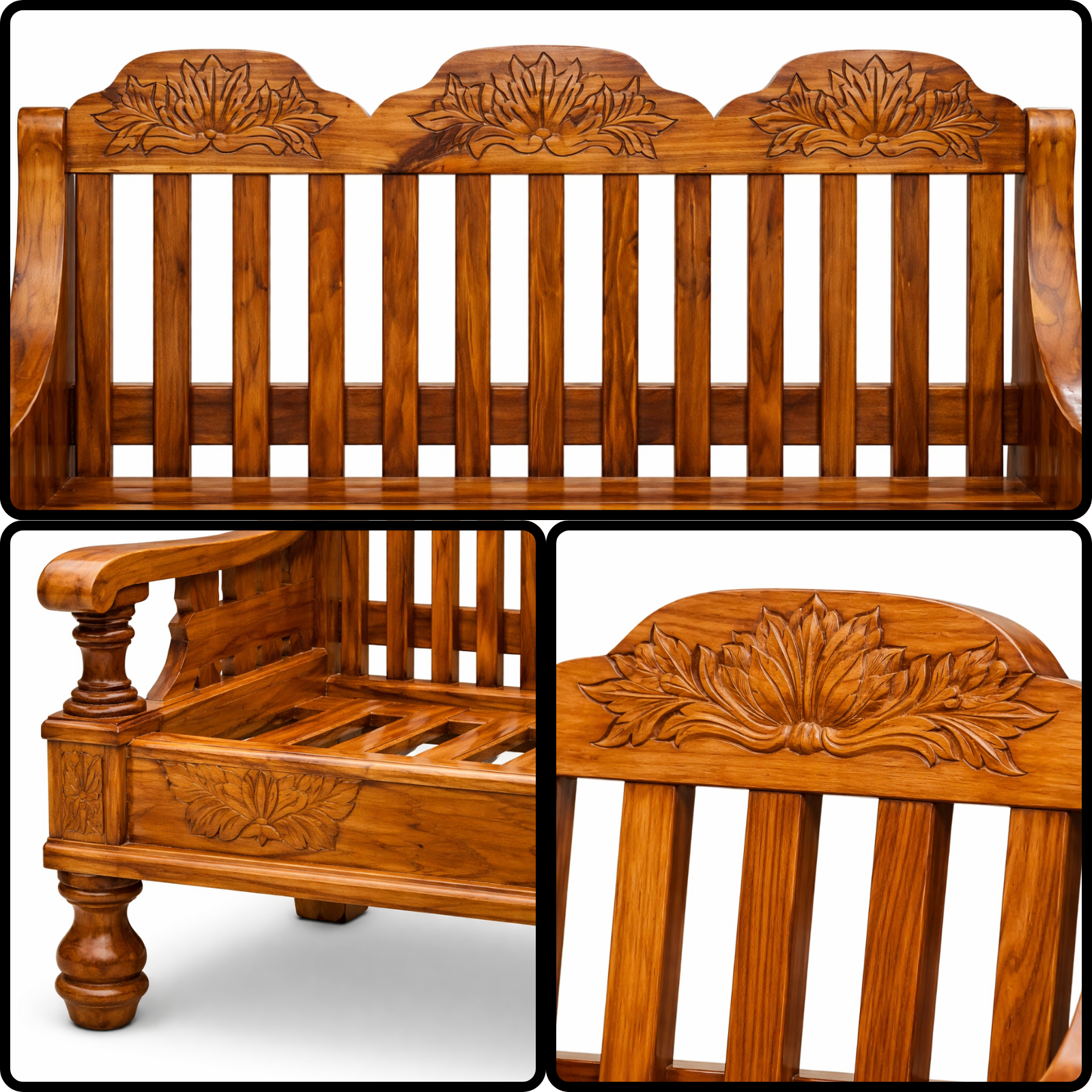 Nookify Acacia wood Carved 5 Seater Teak Finish sofa set