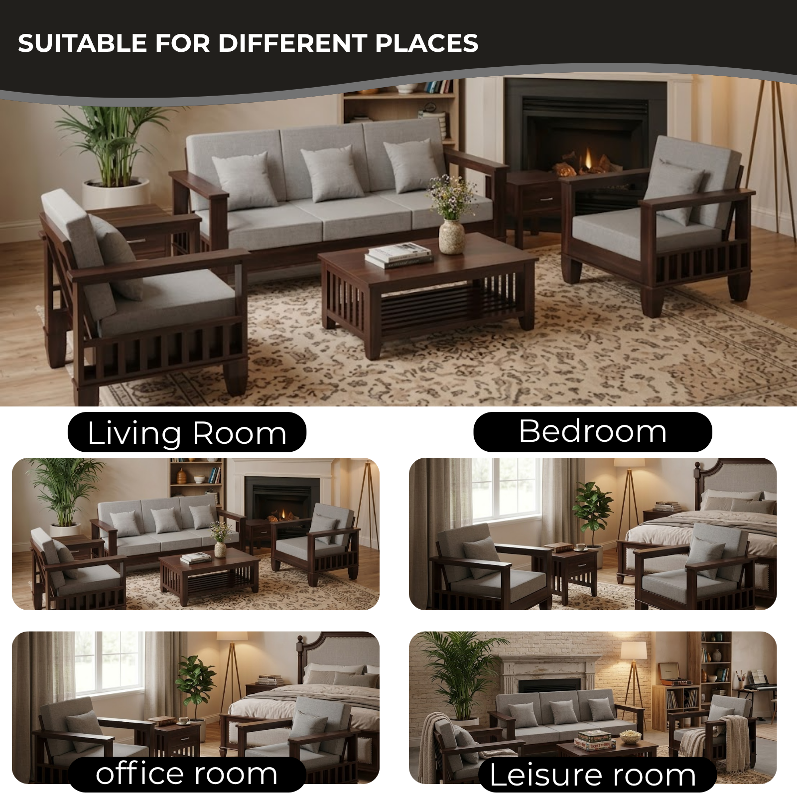 Nookify Acacia wood Plain 5 Seater Teak Finish sofa set
