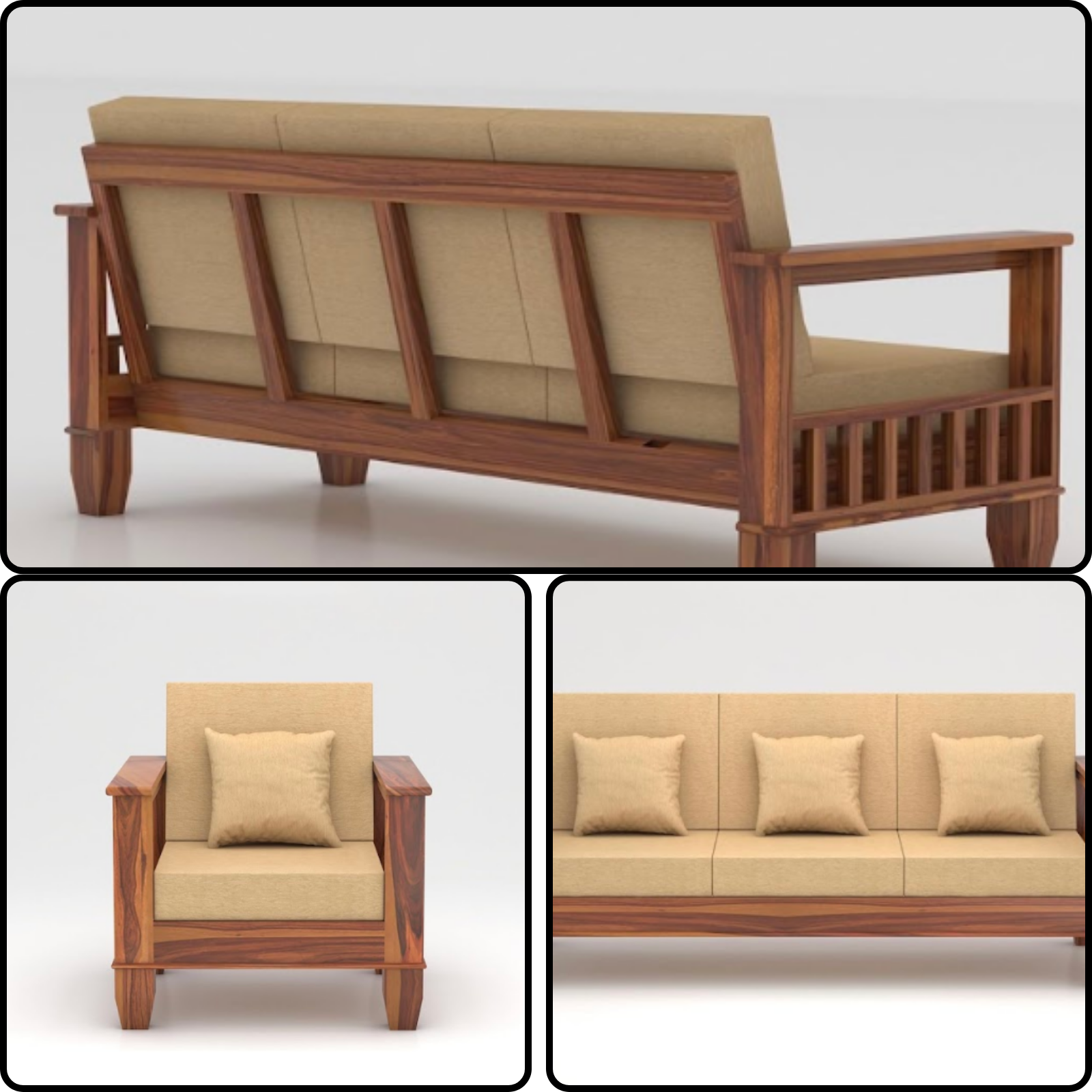 Nookify Acacia wood Plain 5 Seater Teak Finish sofa set