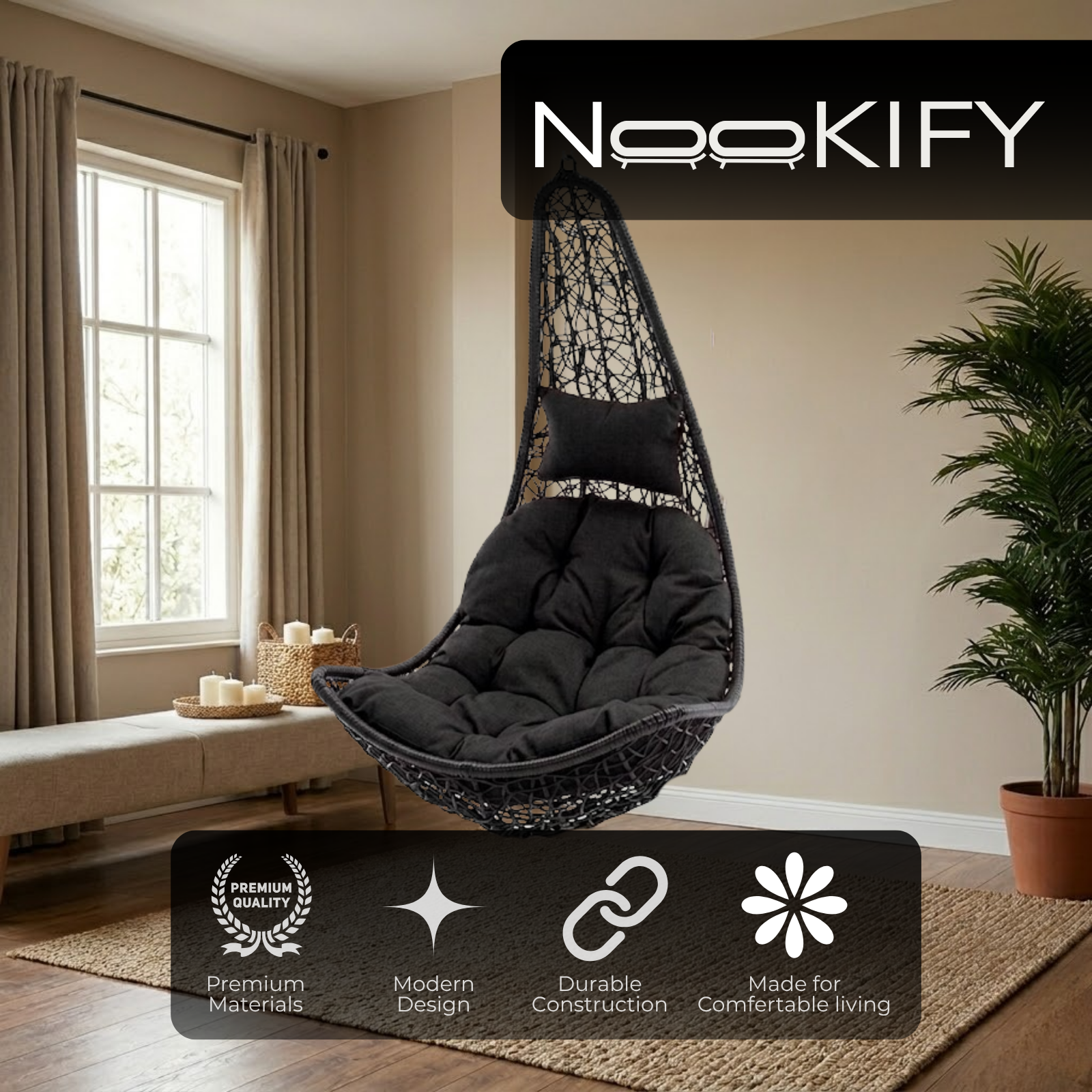 Iron Frame L-Shaped Swing Chair Without Stand
