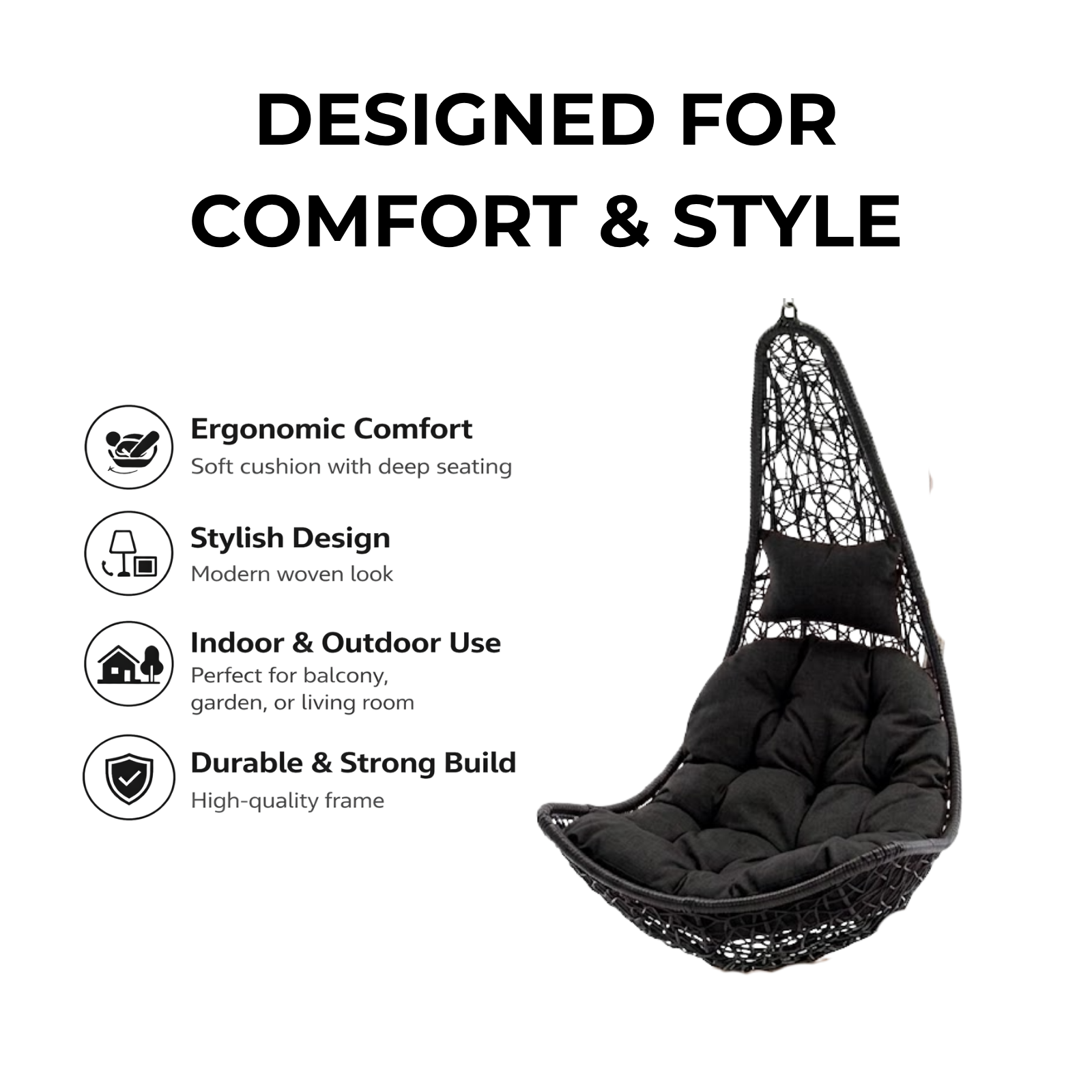 Iron Frame L-Shaped Swing Chair Without Stand