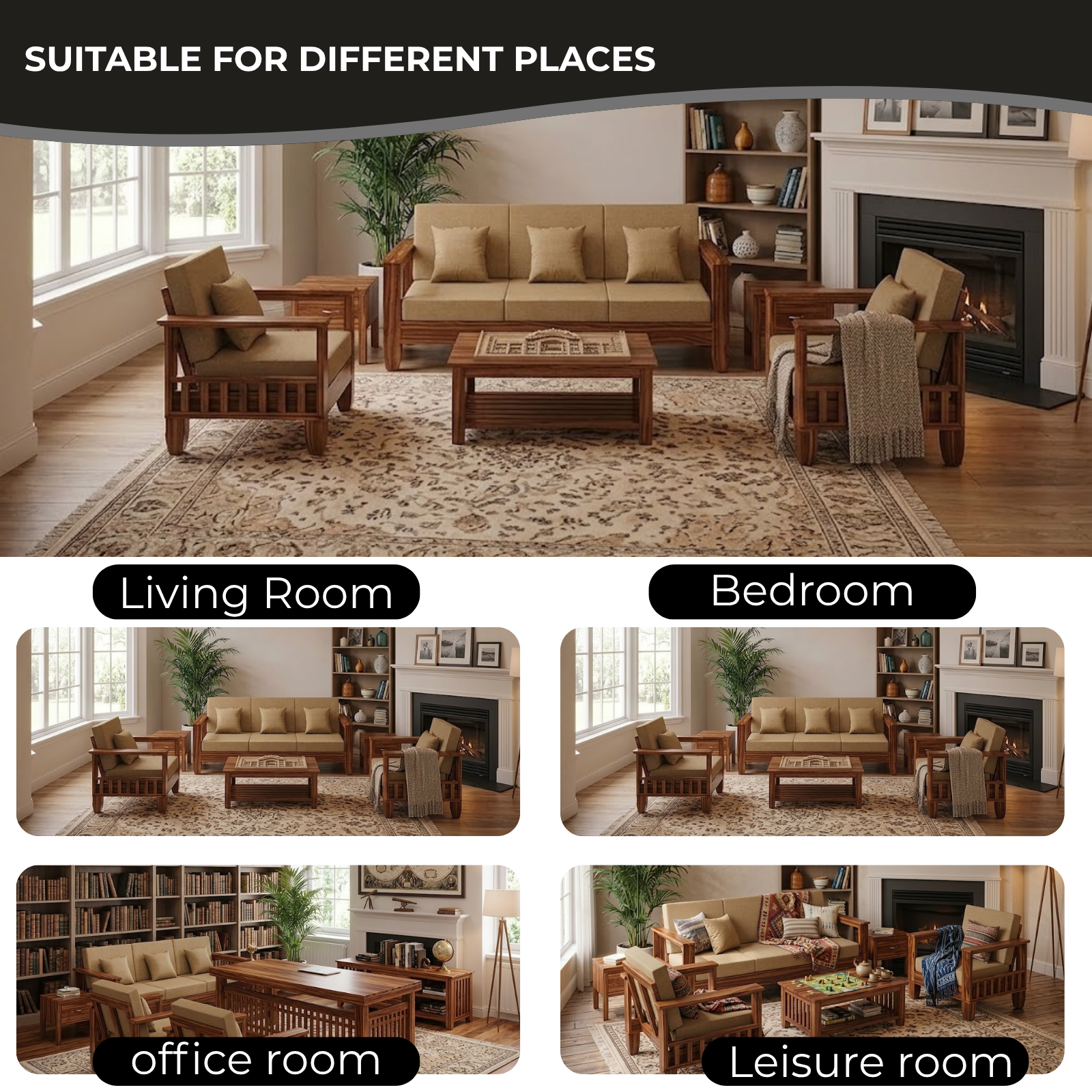 Nookify Acacia wood Plain 5 Seater Teak Finish sofa set