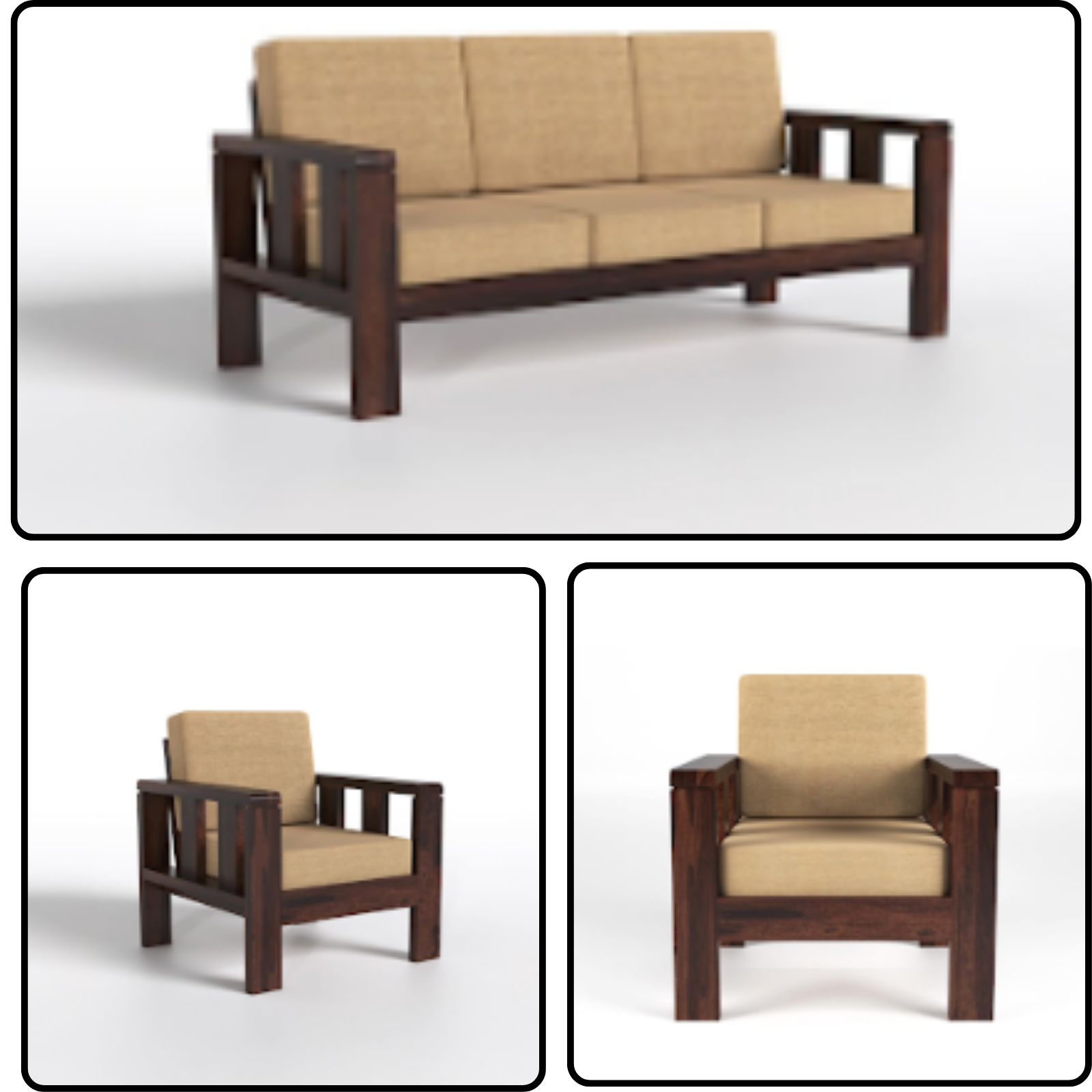 Nookify Acacia wood Plain 5 Seater Teak Finish sofa set