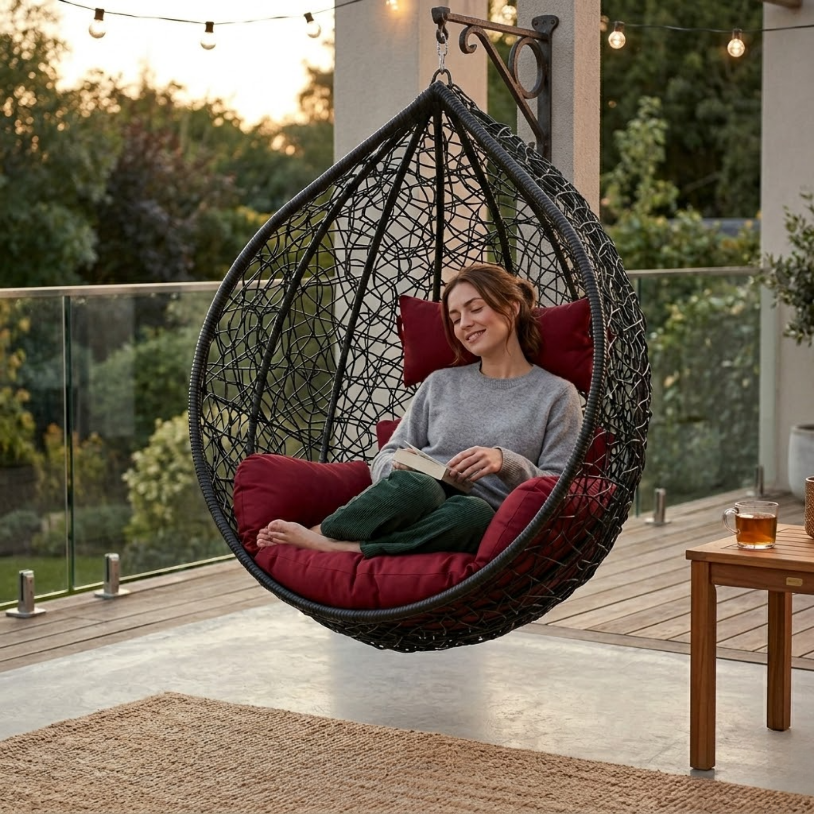 Iron Frame Oval-Shaped Swing Chair Without Stand