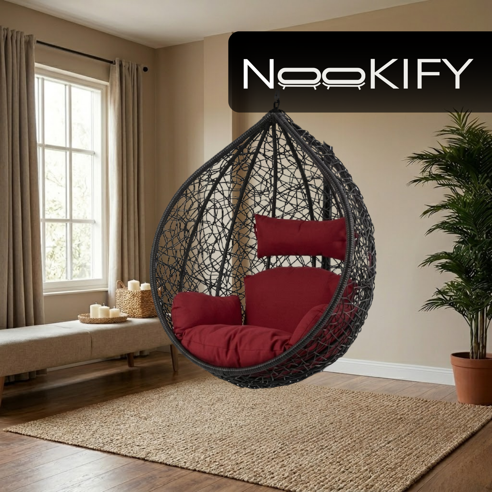 Iron Frame Oval-Shaped Swing Chair Without Stand