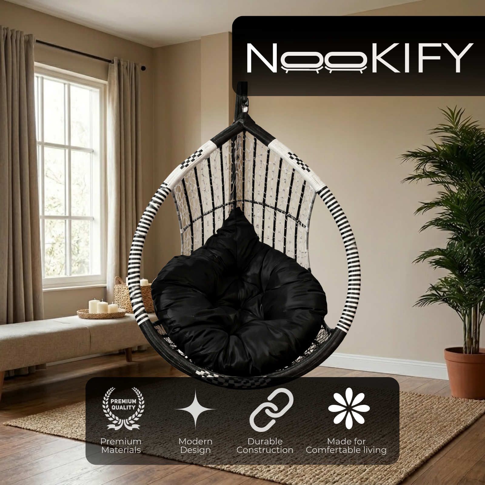 Iron Frame Egg -Shaped Swing Chair Without Stand