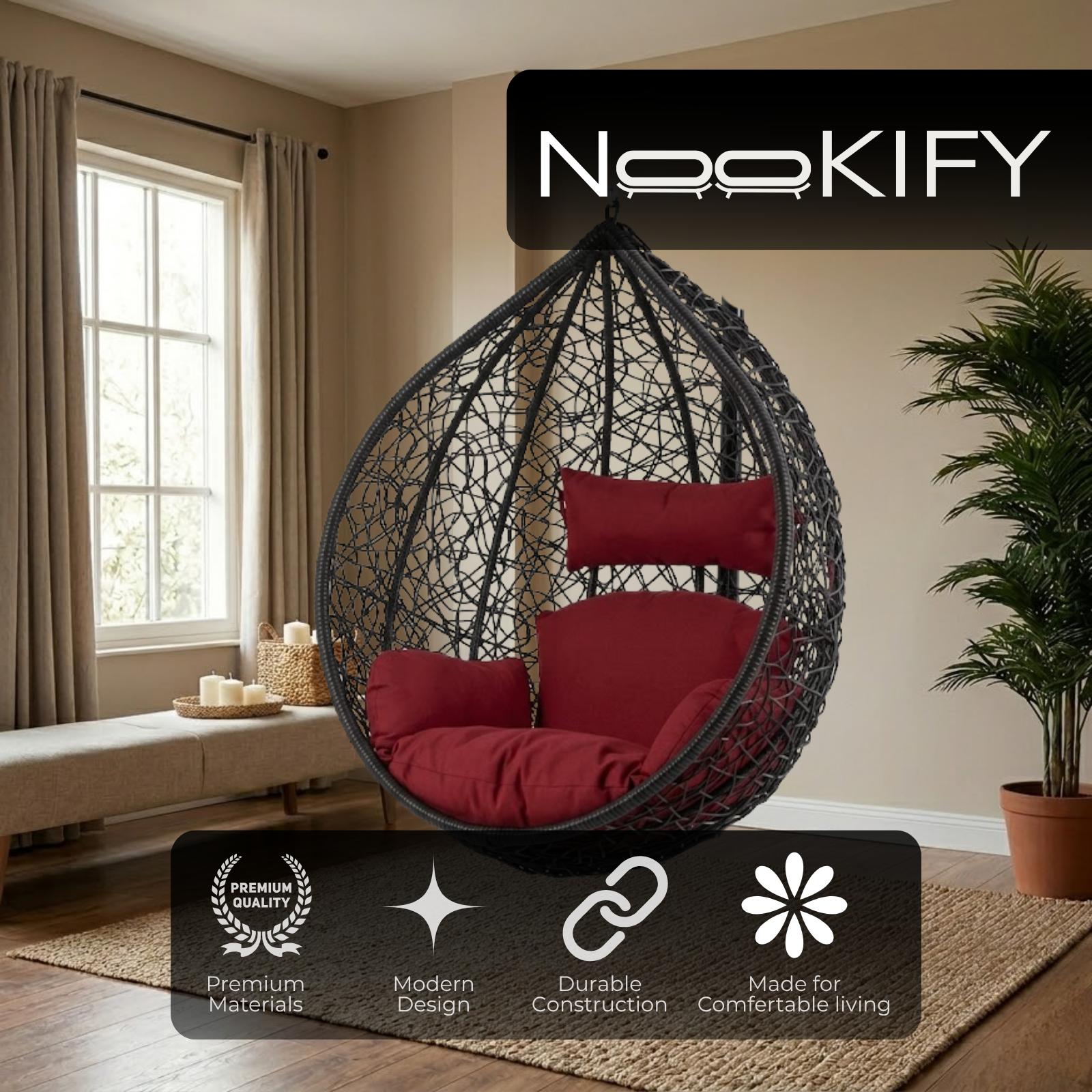 Iron Frame Oval-Shaped Swing Chair Without Stand