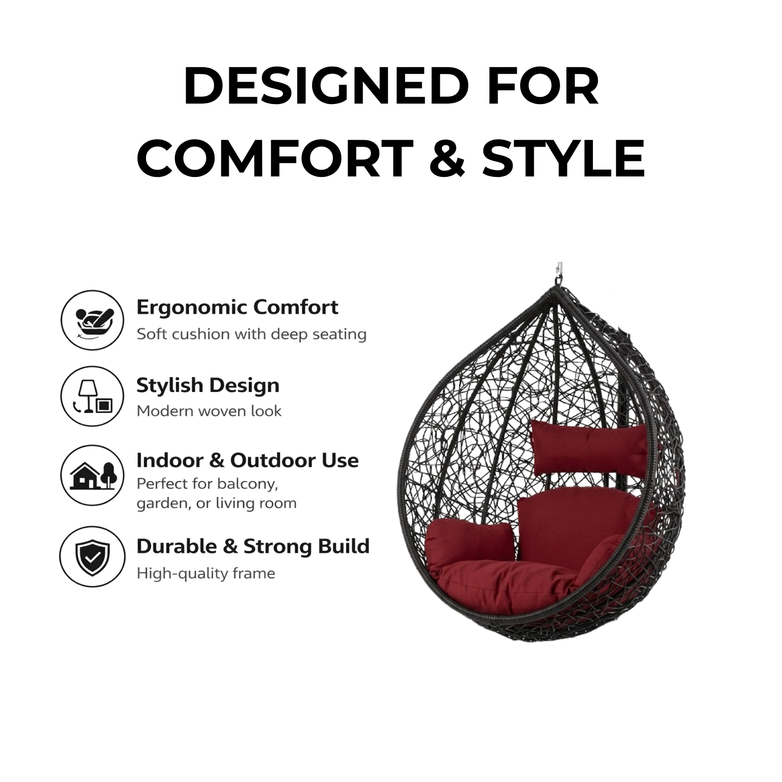 Iron Frame Oval-Shaped Swing Chair Without Stand