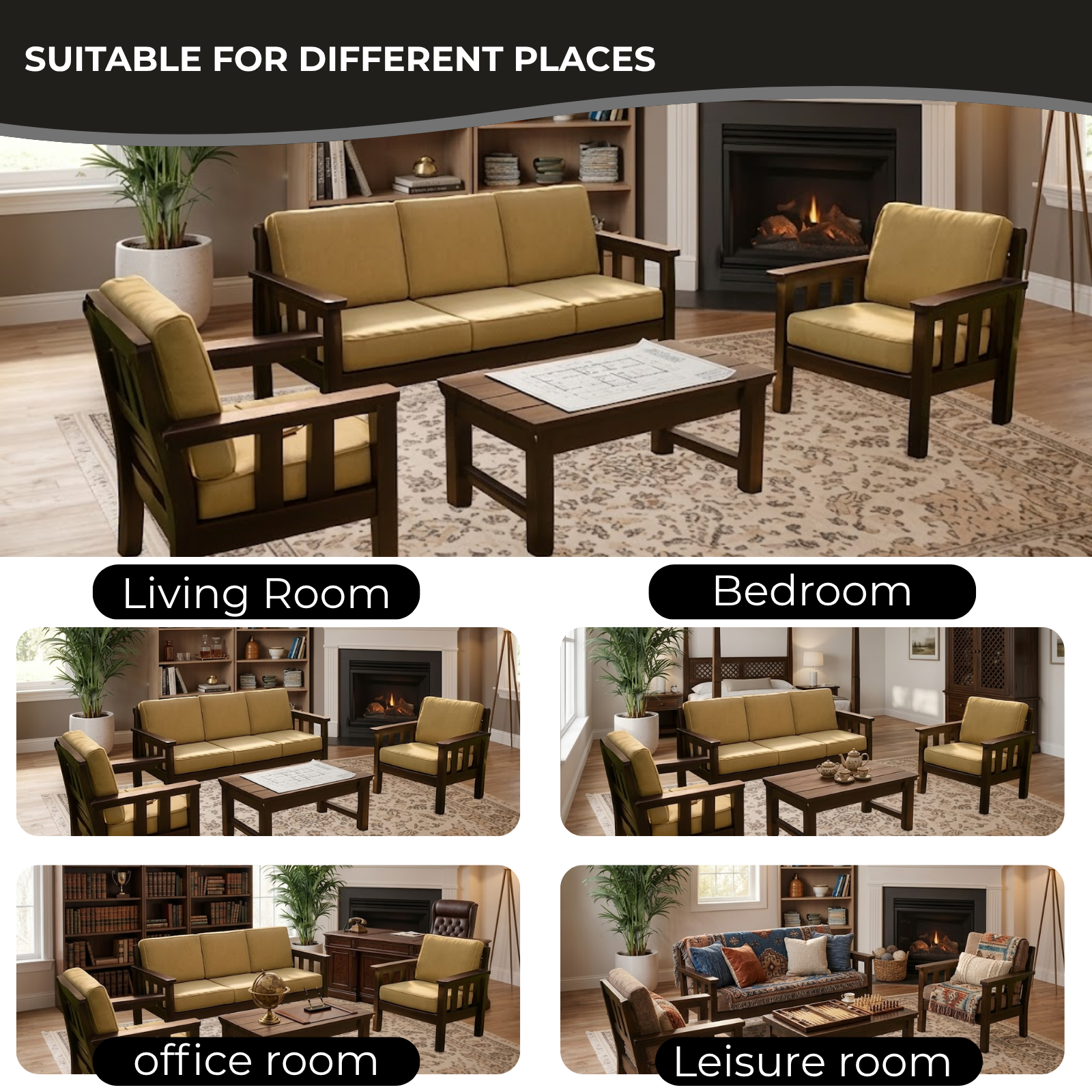 Nookify Acacia wood Plain 5 Seater Teak Finish sofa set