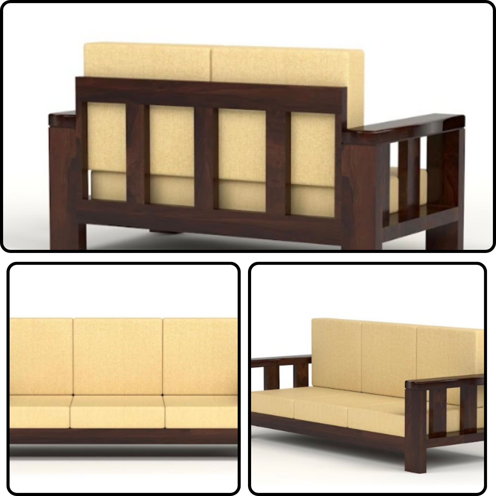 Nookify Acacia wood Plain 7 Seater Teak Finish sofa set