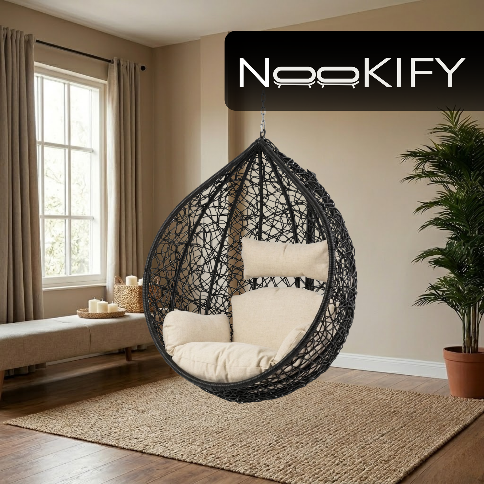 Iron Frame Oval-Shaped Swing Chair Without Stand