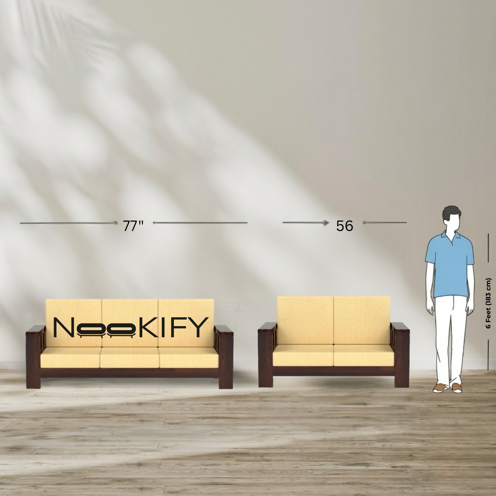 Nookify Acacia wood Plain 7 Seater Teak Finish sofa set