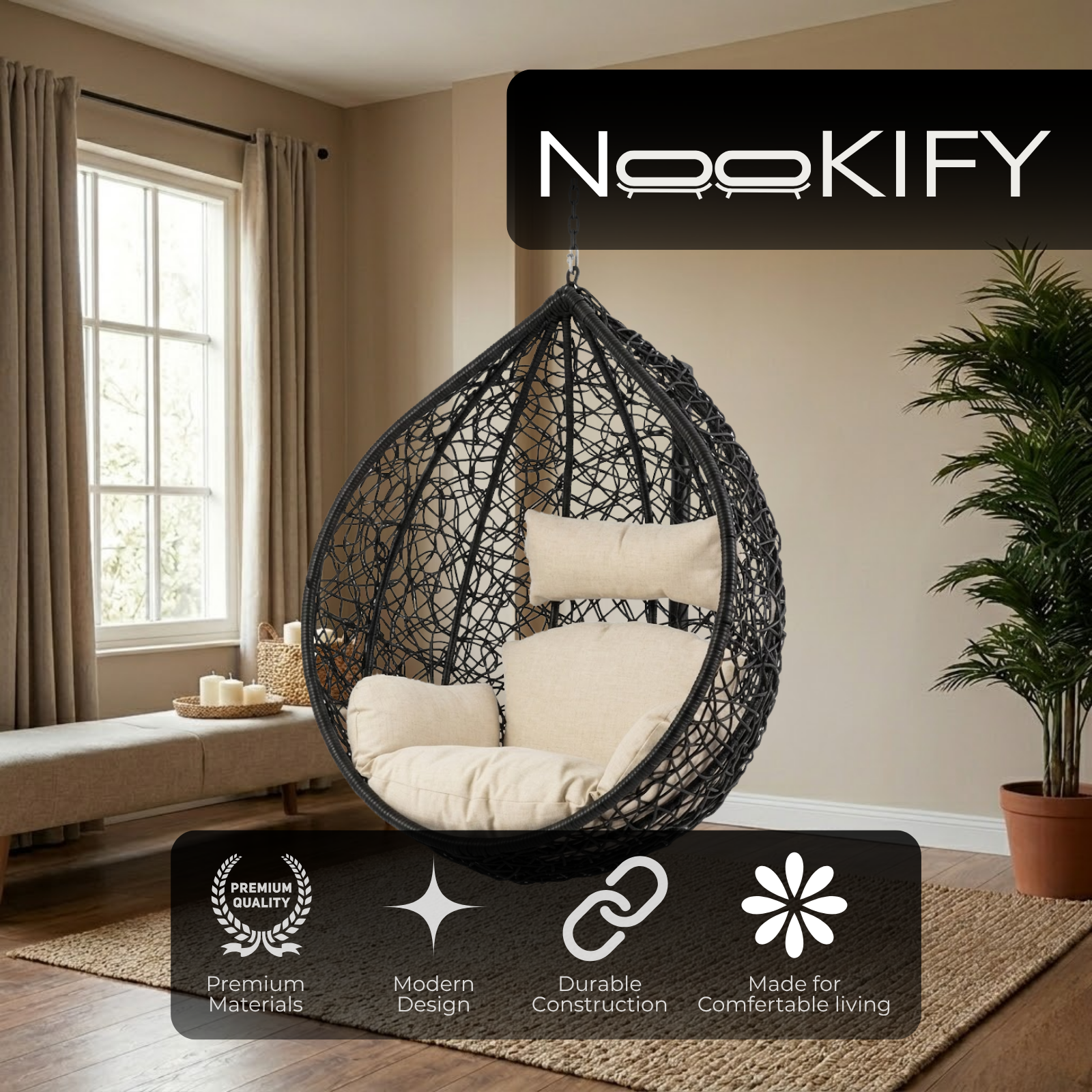 Iron Frame Oval-Shaped Swing Chair Without Stand