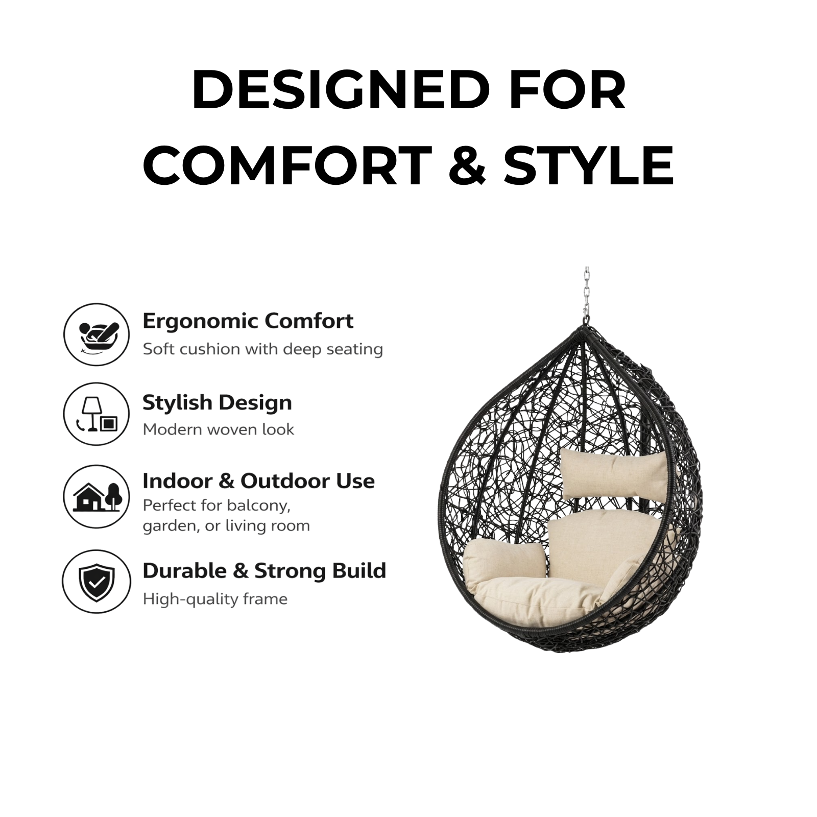 Iron Frame Oval-Shaped Swing Chair Without Stand