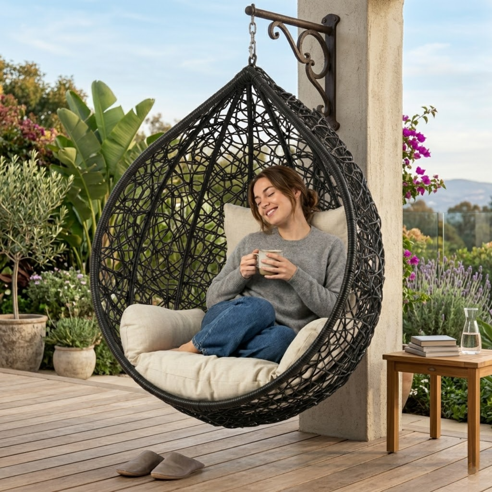 Iron Frame Oval-Shaped Swing Chair Without Stand