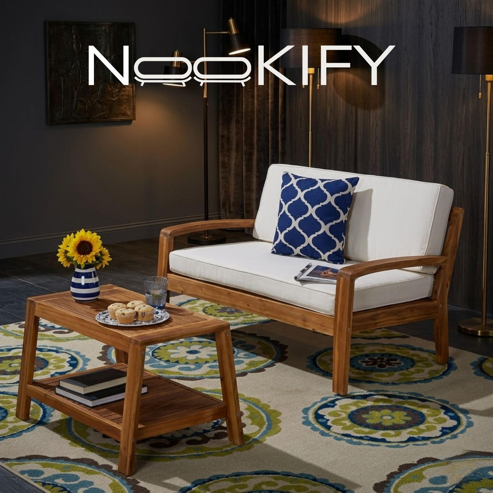 Acacia Wood Plain 2-Seater Sofa
