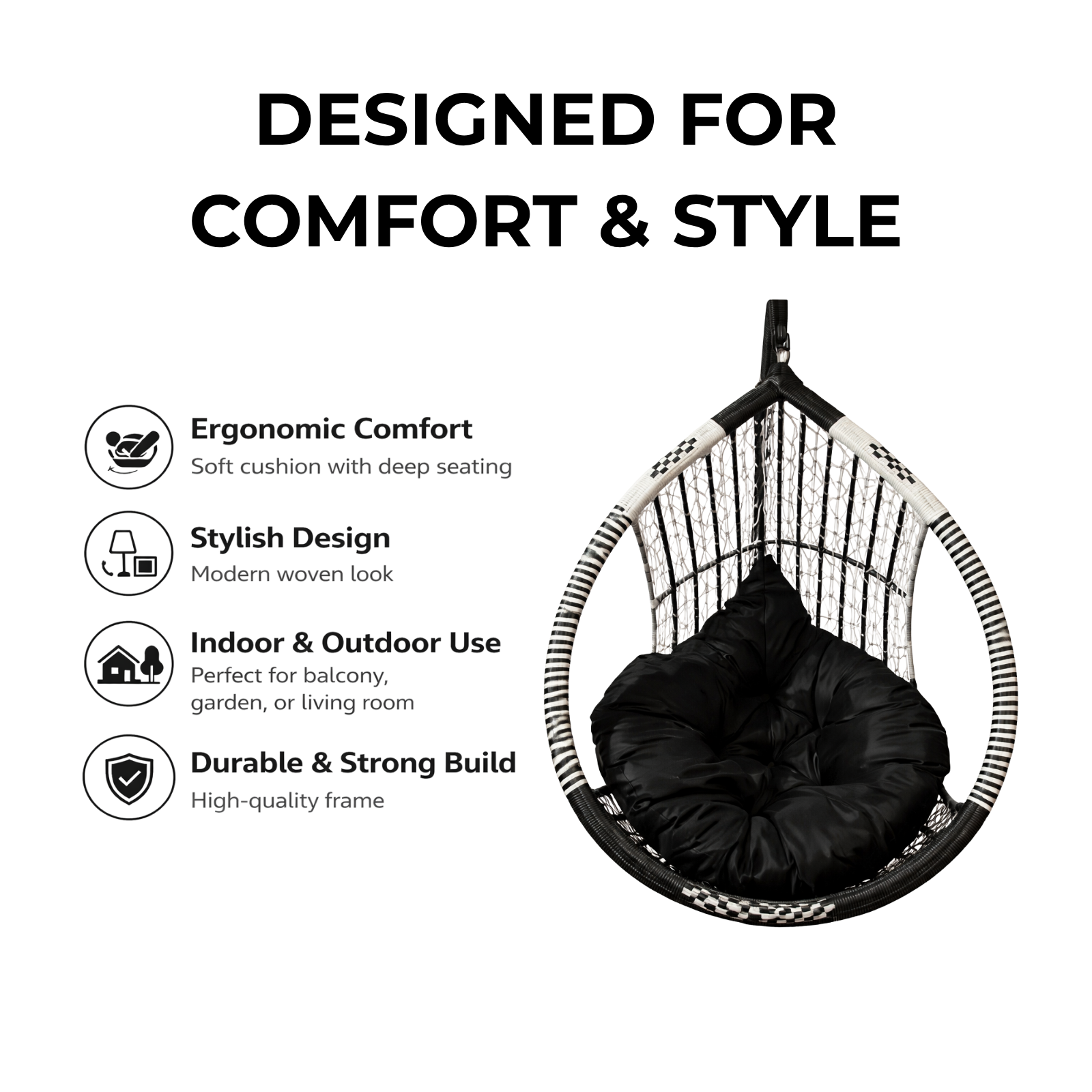 Iron Frame Egg -Shaped Swing Chair Without Stand