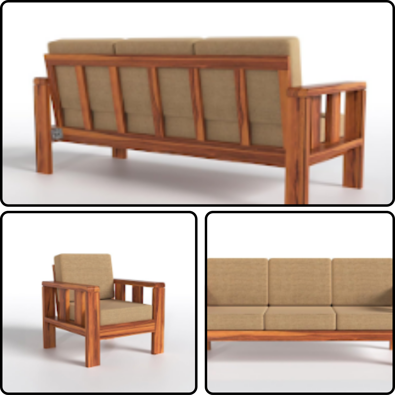 Nookify Acacia wood Plain 5 Seater Teak Finish sofa set