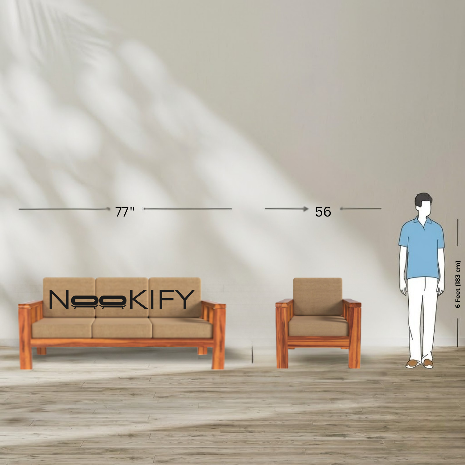 Nookify Acacia wood Plain 5 Seater Teak Finish sofa set