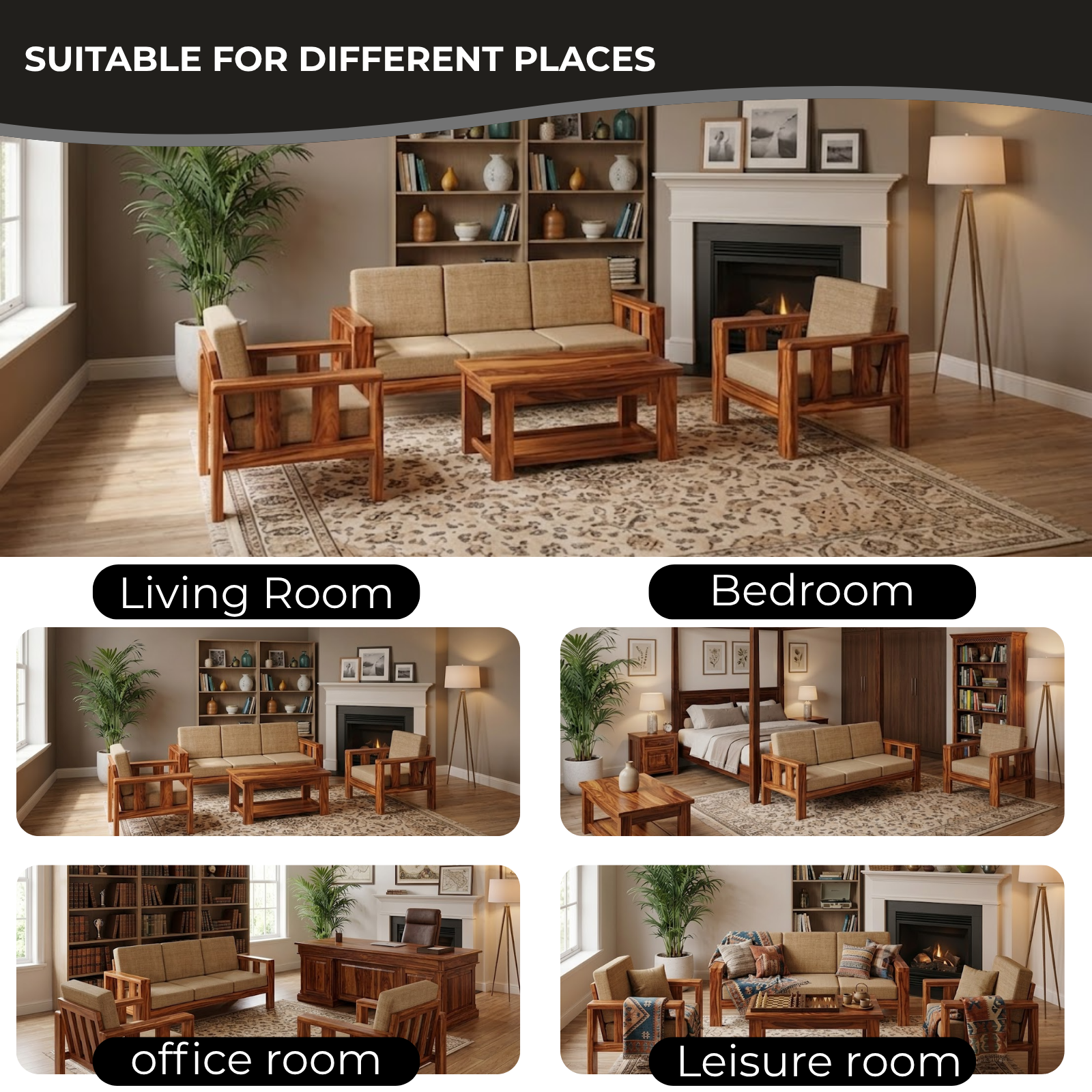 Nookify Acacia wood Plain 5 Seater Teak Finish sofa set