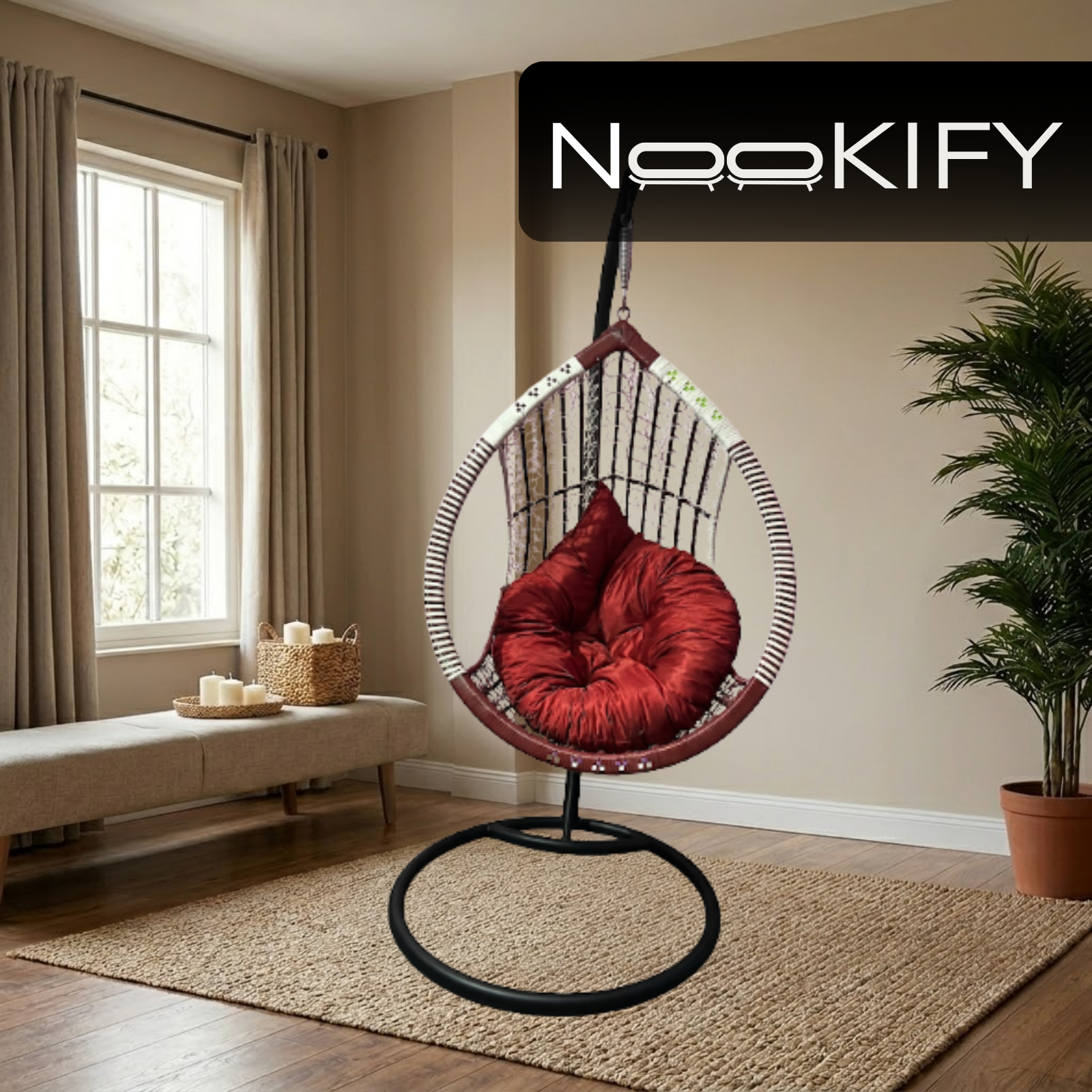 Iron Frame Egg -Shaped Swing Chair With Stand
