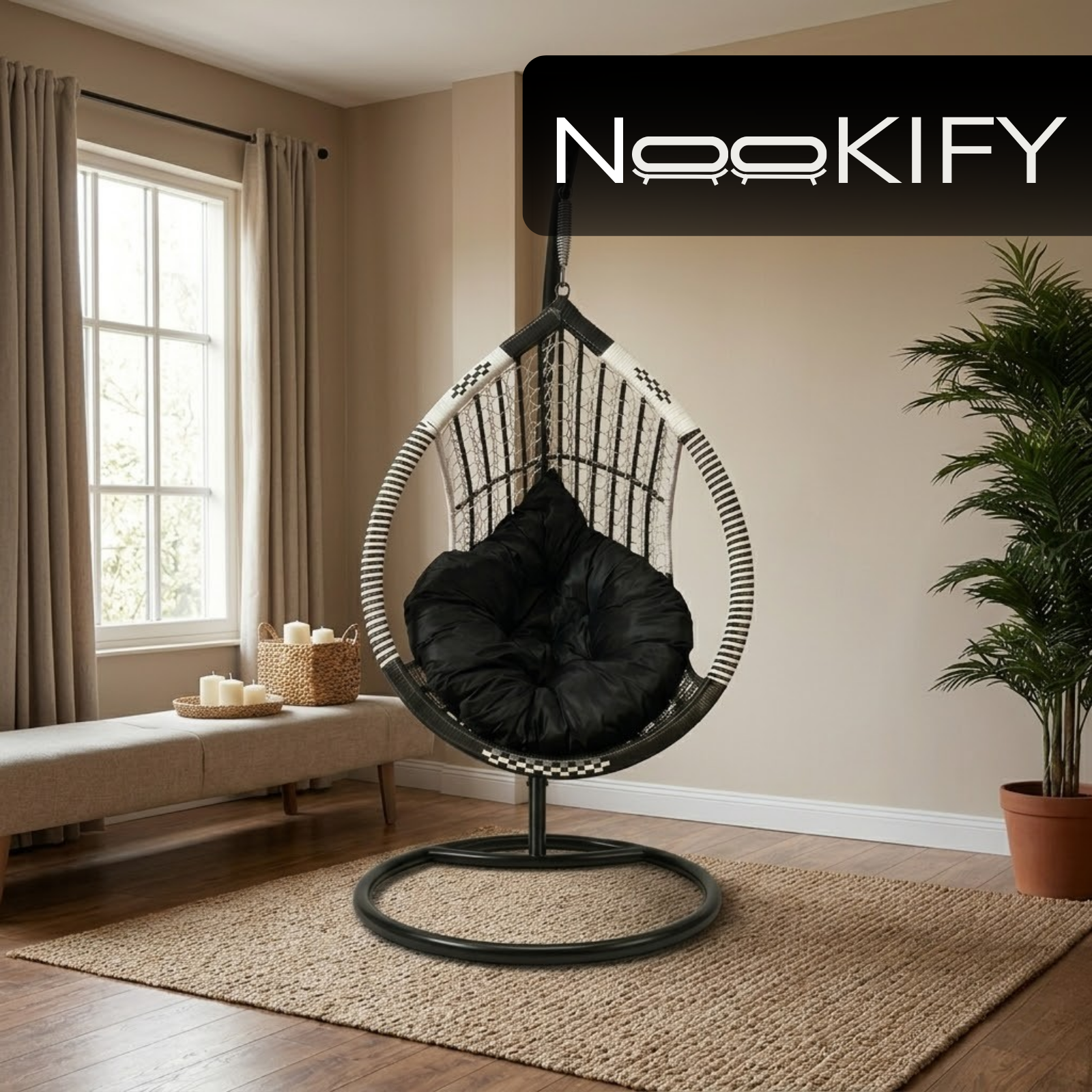 Iron Frame Egg -Shaped Swing Chair With Stand