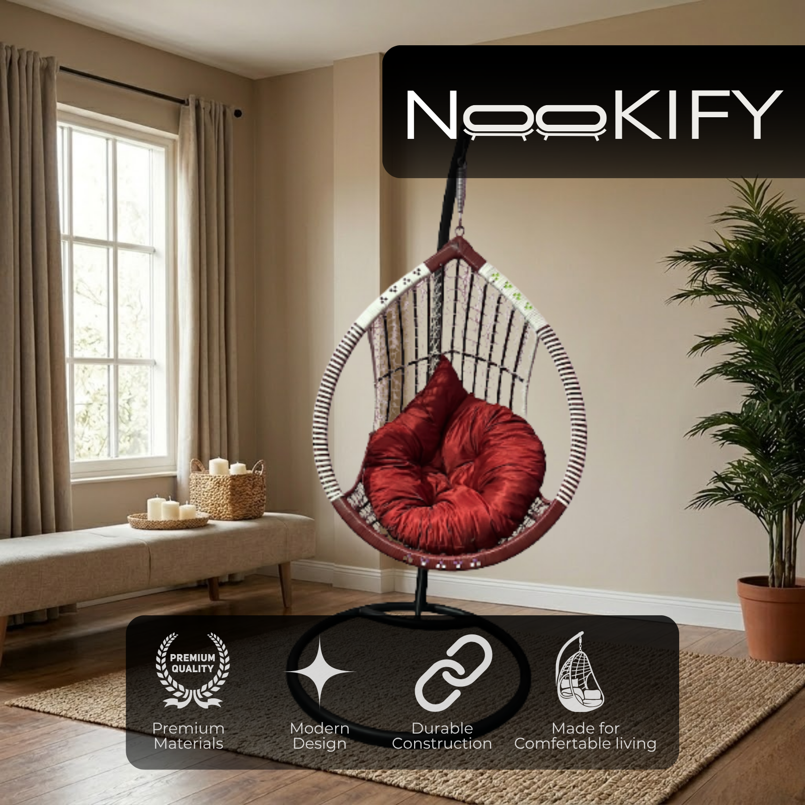 Iron Frame Egg -Shaped Swing Chair With Stand